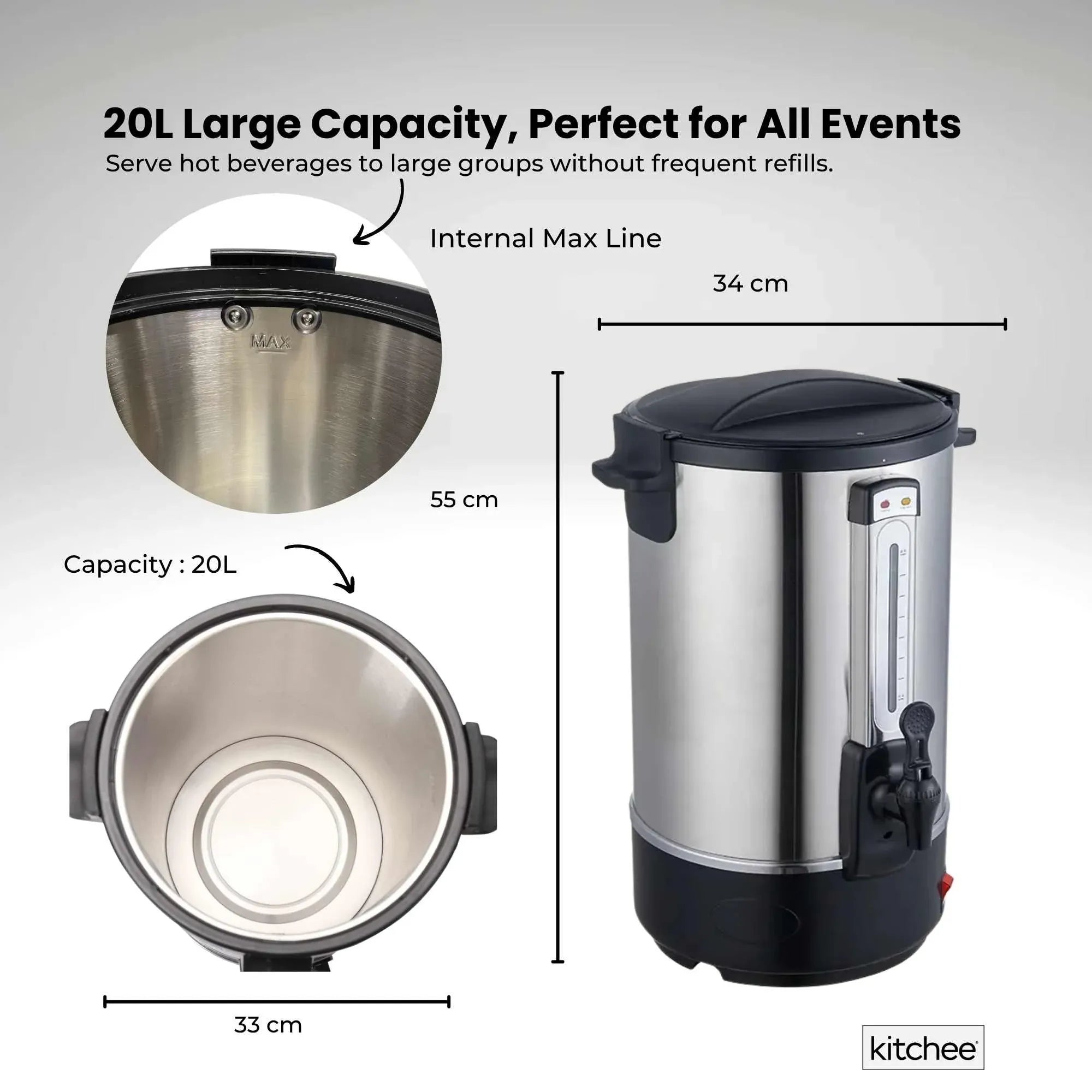 Kitchee 20L Electric Water Boiler - Stainless Steel Commercial Hot Liquid Urn V238-SUPDZ-40983791534160