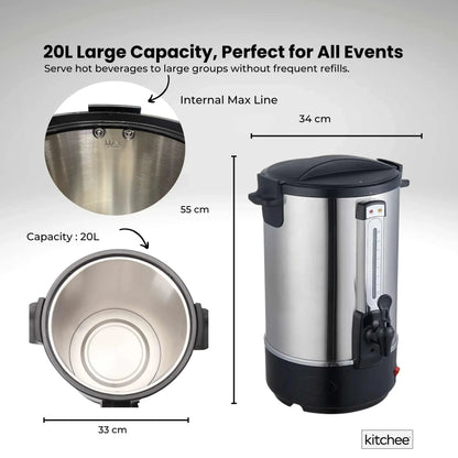 Kitchee 20L Electric Water Boiler - Stainless Steel Commercial Hot Liquid Urn V238-SUPDZ-40983791534160