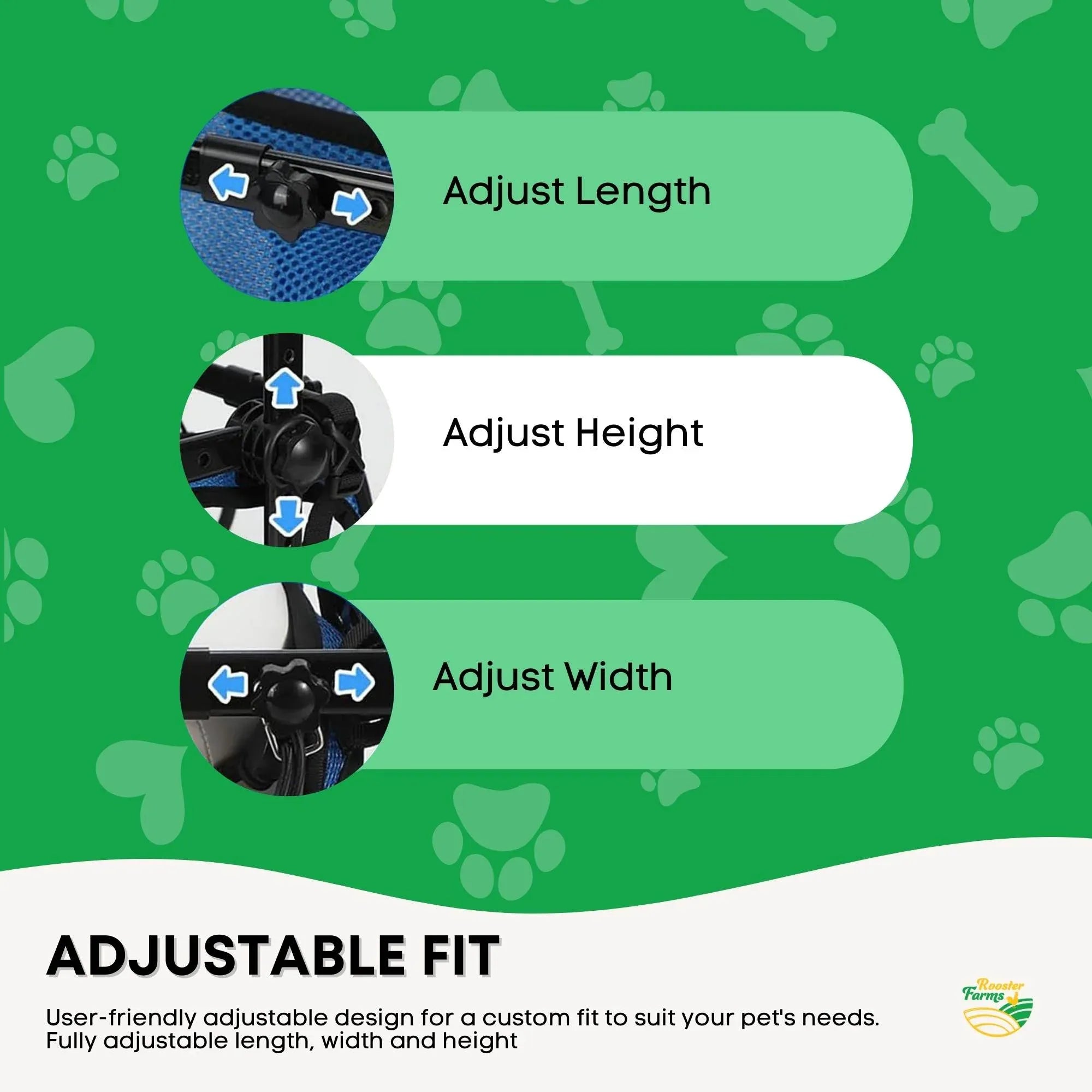 Rooster Farms Little Dog Wheelchair XS Harness - Adjustable Back Leg Aid V238-SUPDZ-40983792156752