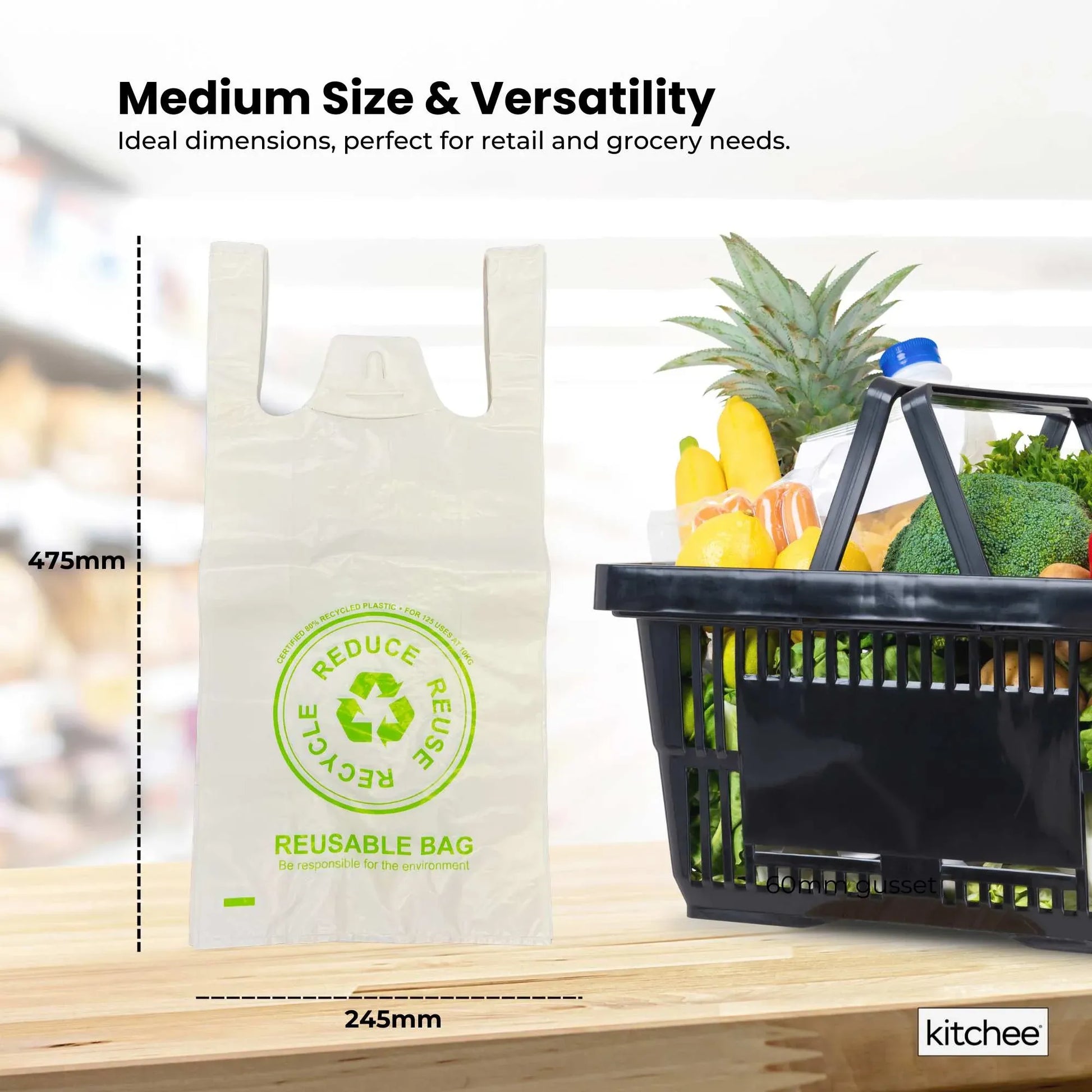 100x Medium Reusable Plastic Singlet Shopping Bags - 80% Recycled 38UM Compliant V238-SUPDZ-40992989347920