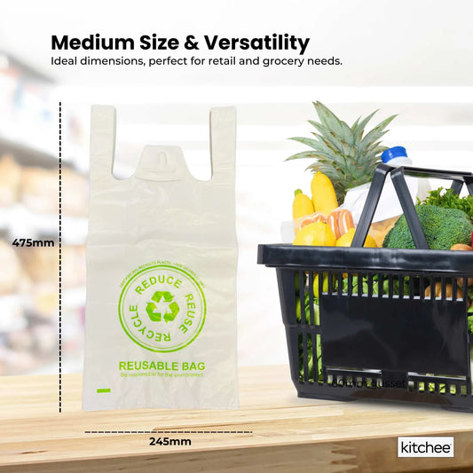 1000x Medium Reusable Plastic Singlet Shopping Bags 80% Recycled 38UM Compliant V238-SUPDZ-40993006780496