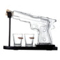 225mL Whisky or Wine Decanter Glass Pistol Set - 2 Shot Glasses + Wooden Stand V238-SUPDZ-40998012223568