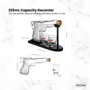 225mL Whisky or Wine Decanter Glass Pistol Set - 2 Shot Glasses + Wooden Stand V238-SUPDZ-40998012223568