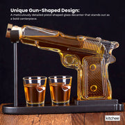 225mL Whisky or Wine Decanter Glass Pistol Set - 2 Shot Glasses + Wooden Stand V238-SUPDZ-40998012223568