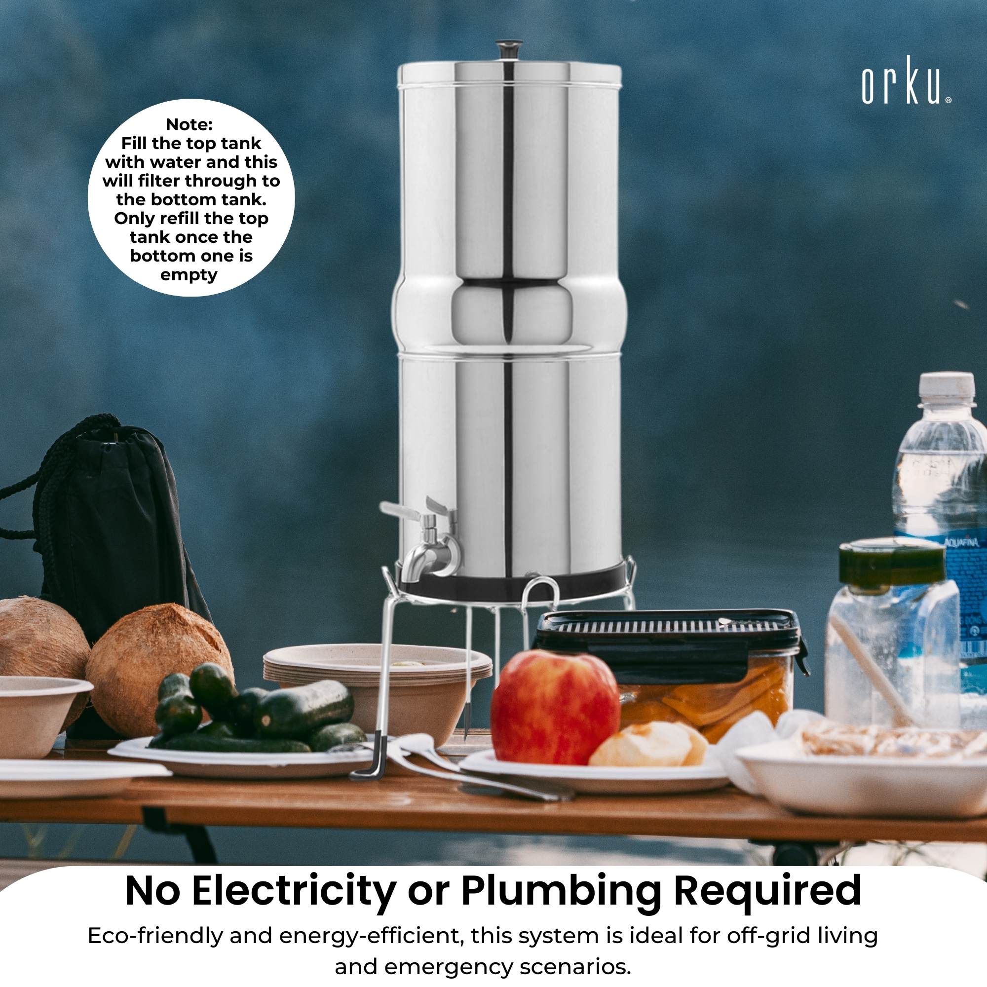 Orku 17L Gravity Benchtop Water Filter System - Stainless Steel V238-SUPDZ-41002478370896