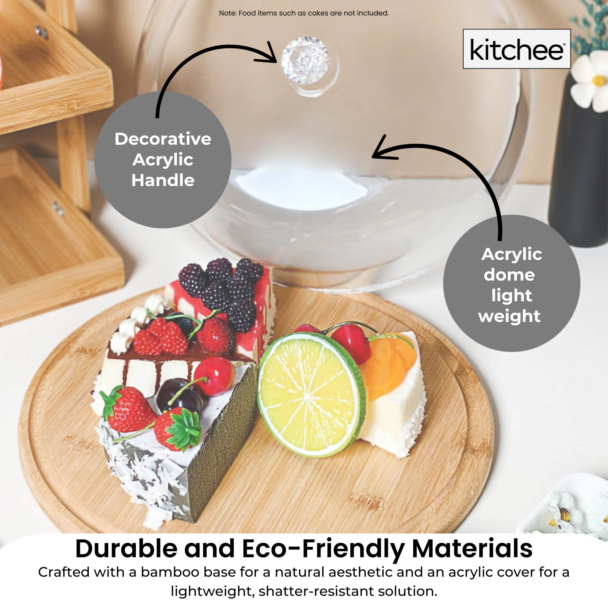 Kitchee 30cm Bamboo Cake Stand + Dome Acrylic Cover - Dessert Display Plate V238-SUPDZ-41002621763664