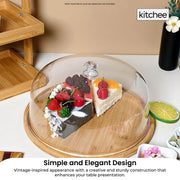 Kitchee 30cm Bamboo Cake Stand + Dome Acrylic Cover - Dessert Display Plate V238-SUPDZ-41002621763664