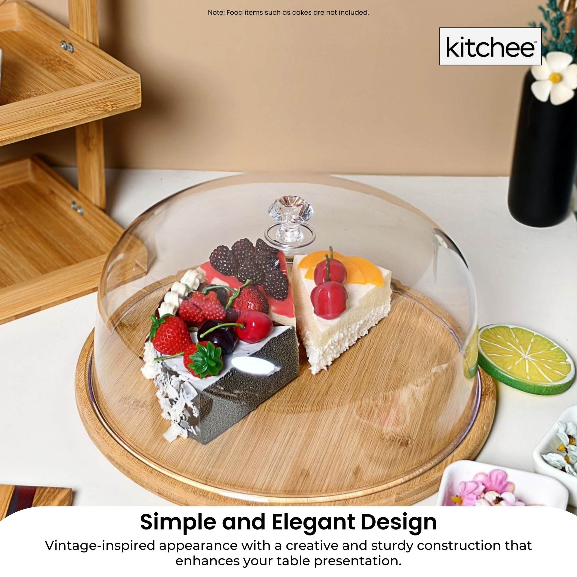 Kitchee 30cm Bamboo Cake Stand + Dome Acrylic Cover - Dessert Display Plate V238-SUPDZ-41002621763664