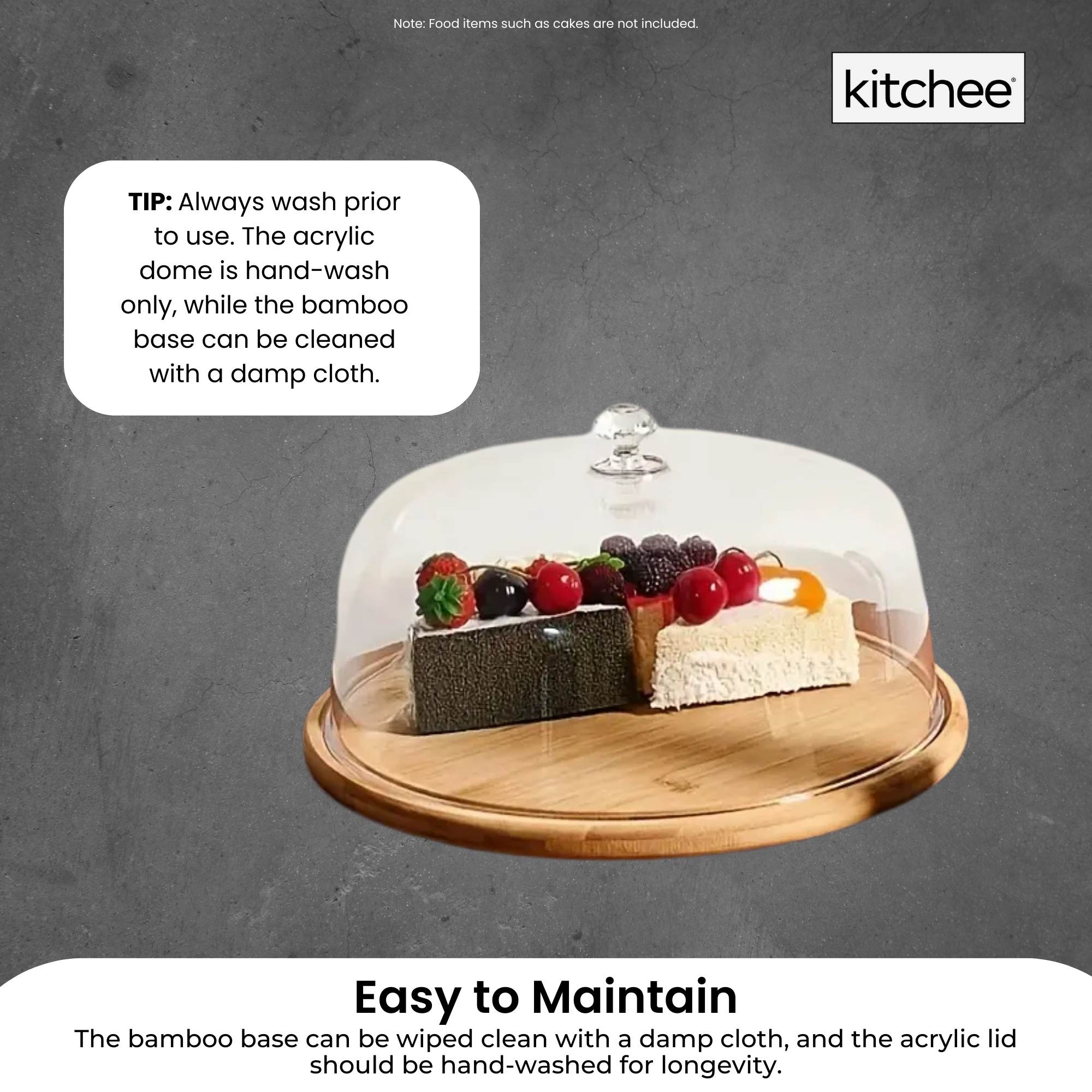 Kitchee 30cm Bamboo Cake Stand + Dome Acrylic Cover - Dessert Display Plate V238-SUPDZ-41002621763664