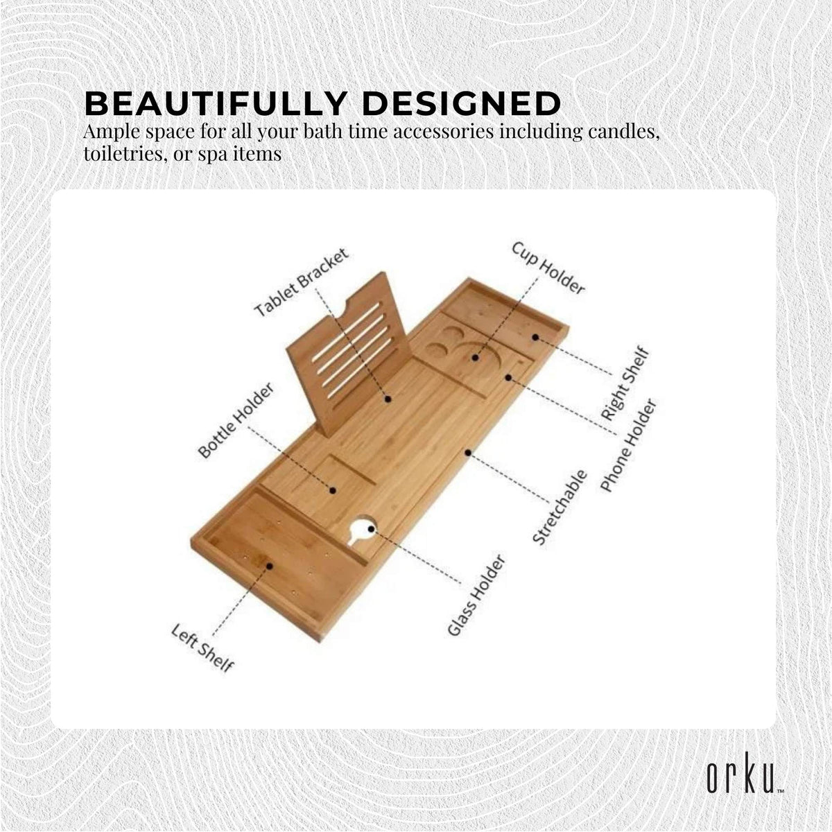 Luxury Adjustable Bamboo Bath Tray Caddy - Spa Book Wine & Accessories Holder V238-SUPDZ-41011690831952