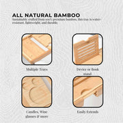 Luxury Adjustable Bamboo Bath Tray Caddy - Spa Book Wine & Accessories Holder V238-SUPDZ-41011690831952