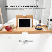 Luxury Adjustable Bamboo Bath Tray Caddy - Spa Book Wine & Accessories Holder V238-SUPDZ-41011690831952