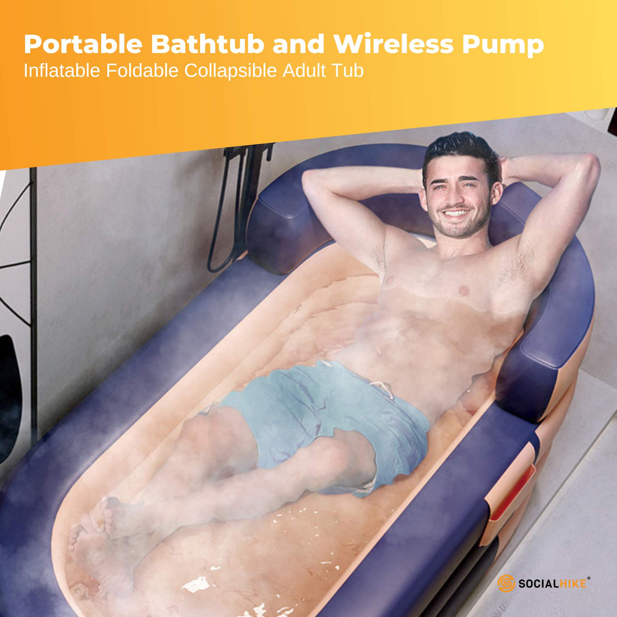 Portable Bathtub and Wireless Pump - Inflatable Foldable Collapsible Adult Tub Orange V238-SUPDZ-41020396634192
