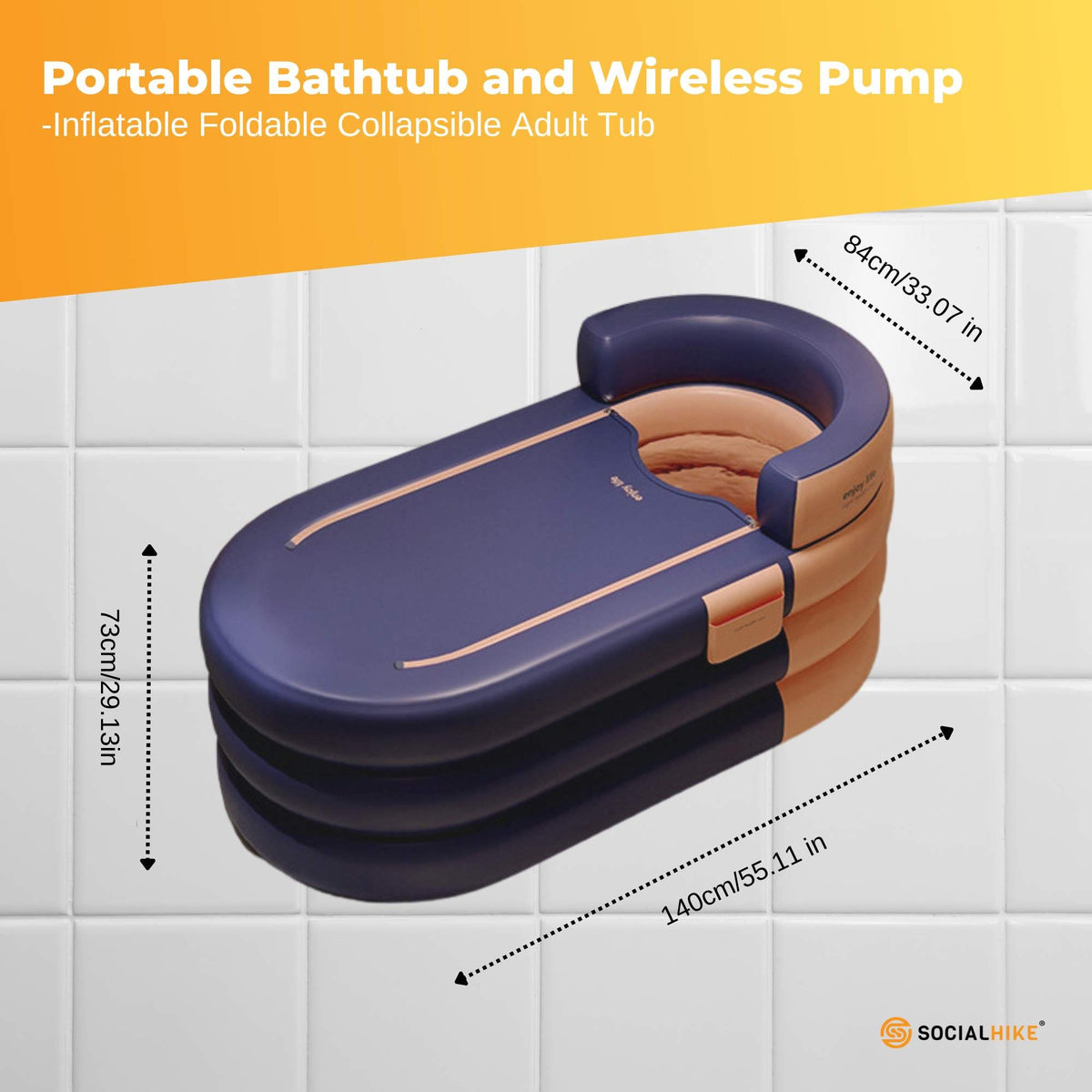 Portable Bathtub and Wireless Pump - Inflatable Foldable Collapsible Adult Tub Orange V238-SUPDZ-41020396634192