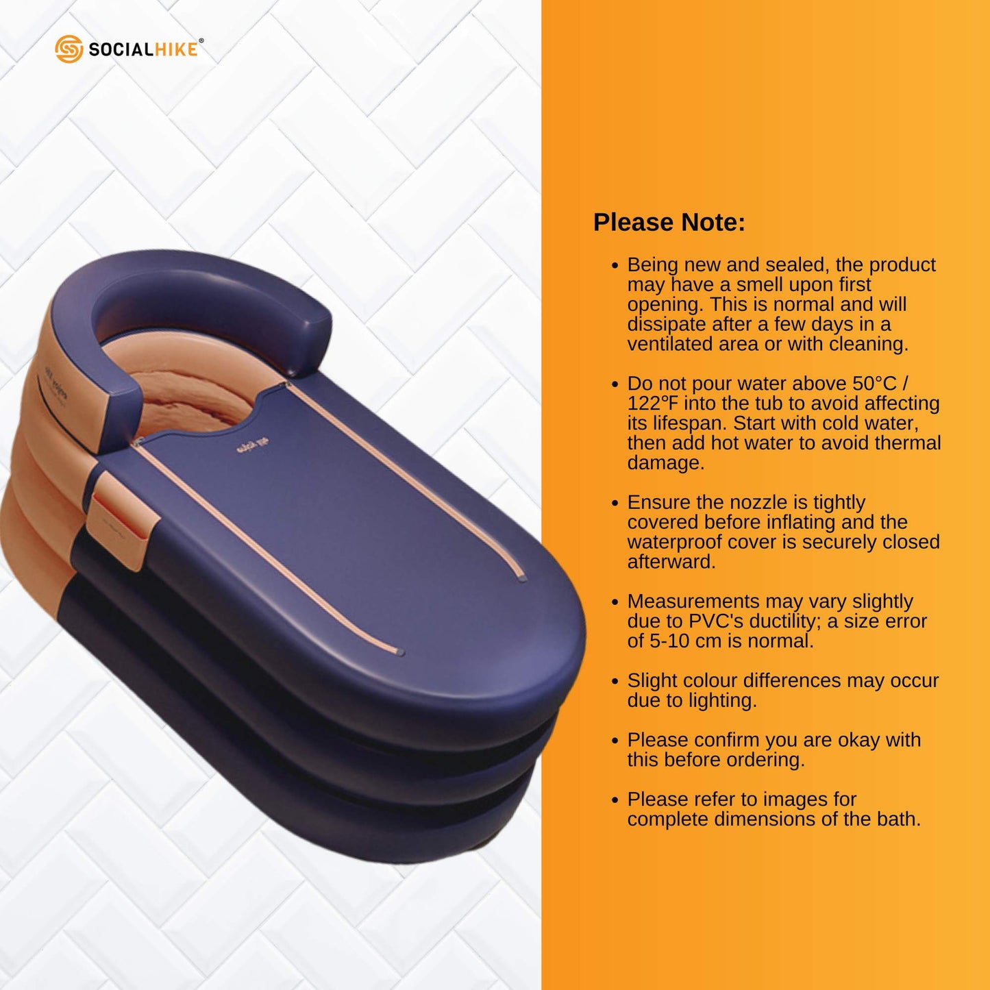 Portable Bathtub and Wireless Pump - Inflatable Foldable Collapsible Adult Tub Orange V238-SUPDZ-41020396634192