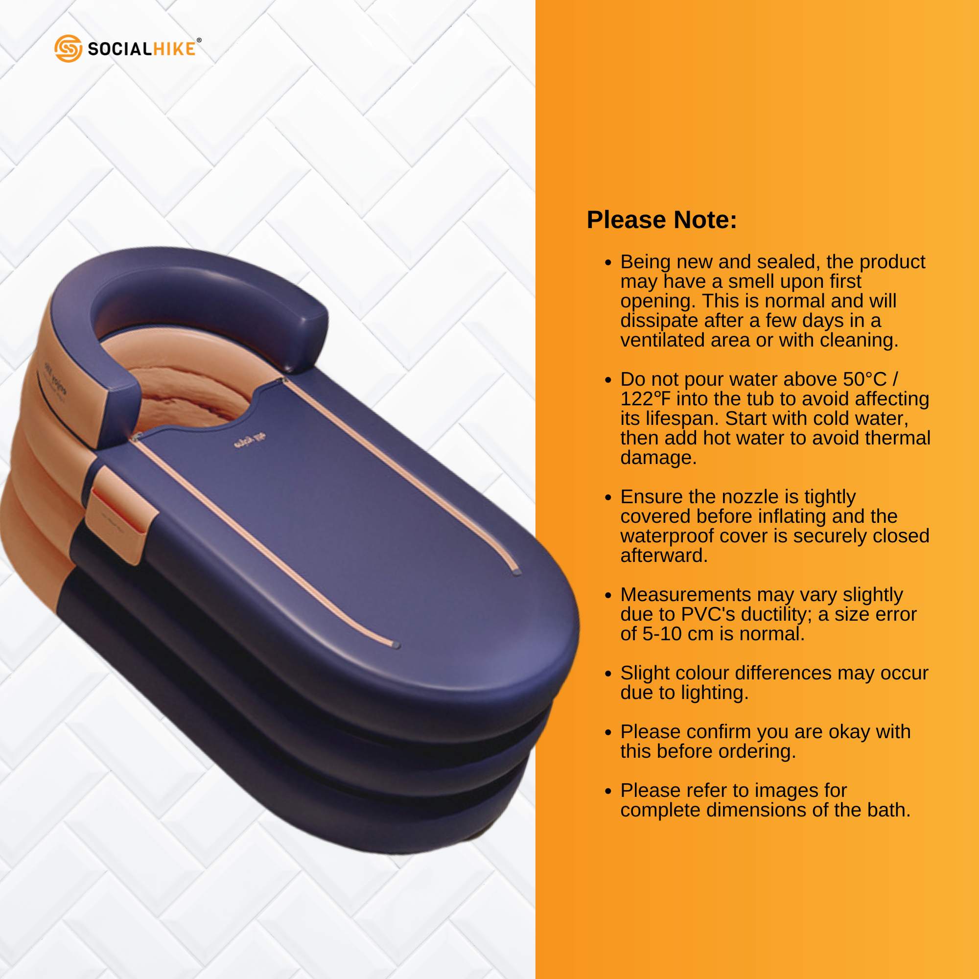 Portable Bathtub and Wireless Pump - Inflatable Foldable Collapsible Adult Tub Orange V238-SUPDZ-41020396634192