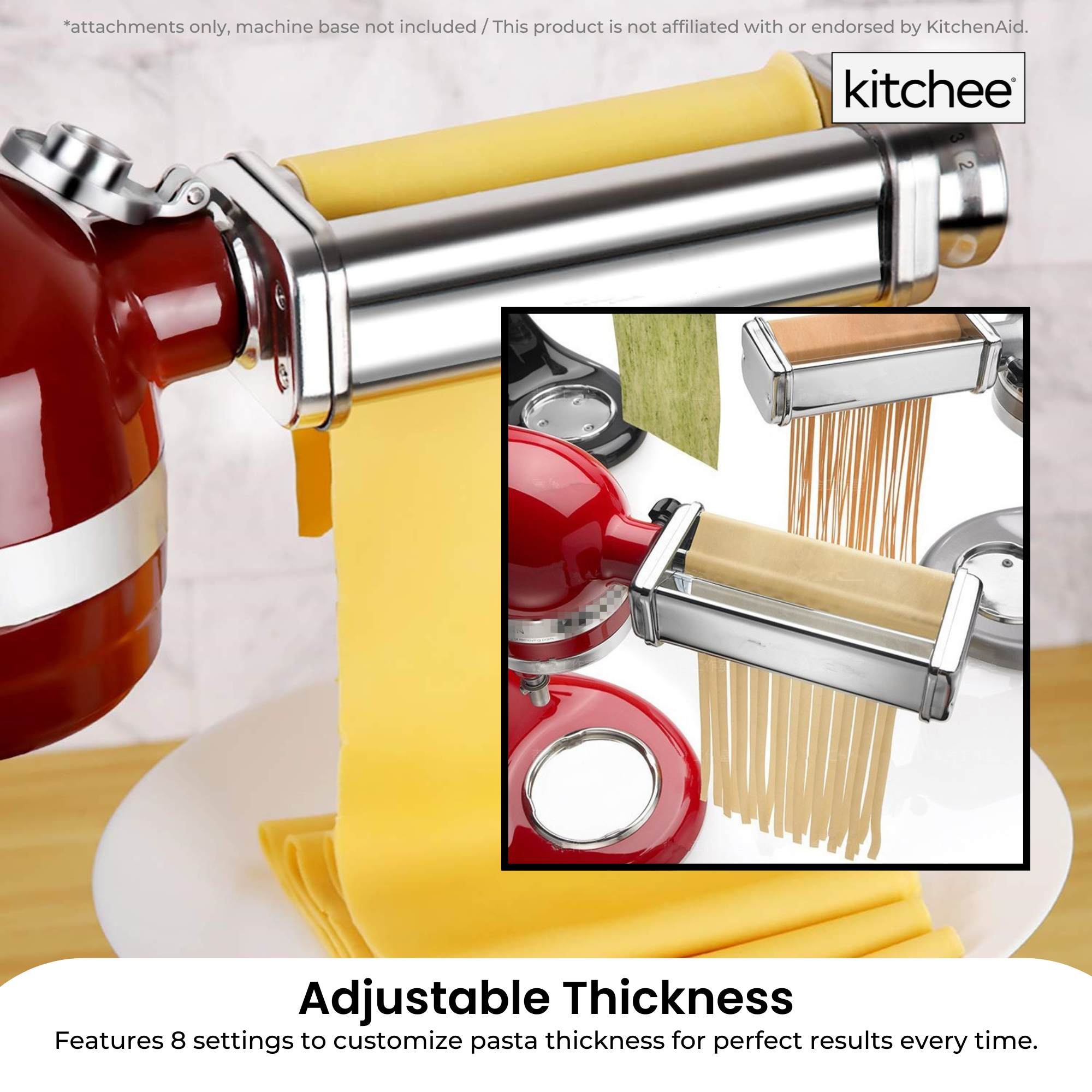 Kitchee Pasta Noodle Maker Roller Cutter Attachments - Compatible with KitchenAid Mixer V238-SUPDZ-41021510975568