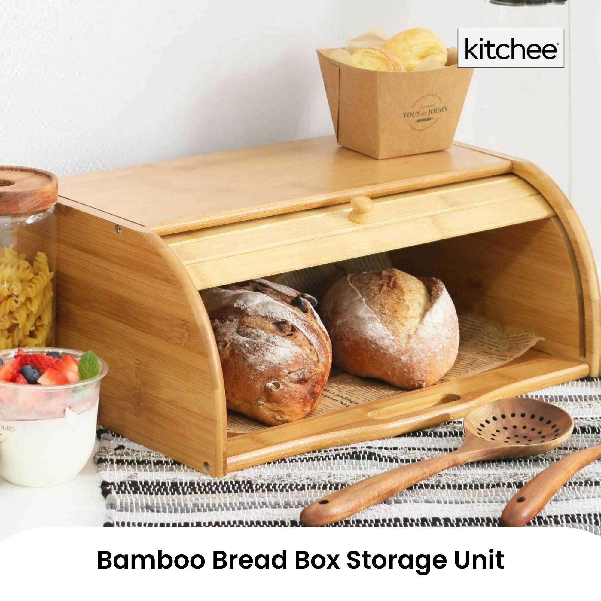 Kitchee 40cm Bamboo Bread Box - Storage Bin Keeper Kitchen Counter Container V238-SUPDZ-41024667975760
