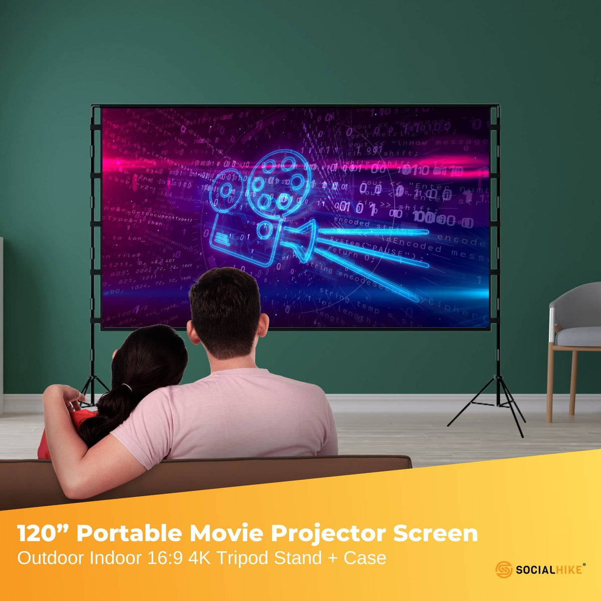 120" Portable Movie Projector Screen - Outdoor Indoor 16:9 4K Tripod Stand Case V238-SUPDZ-41041554473040