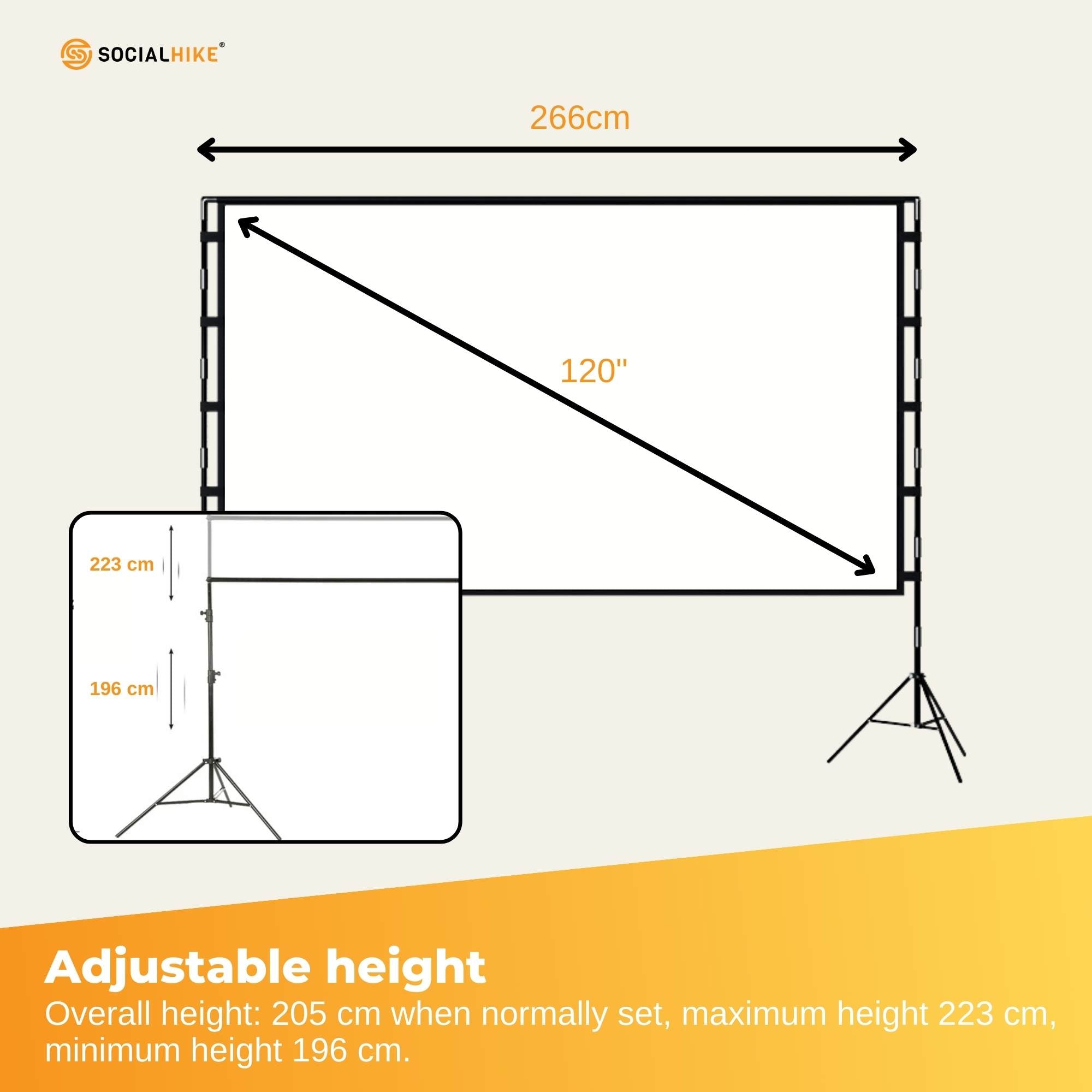 120" Portable Movie Projector Screen - Outdoor Indoor 16:9 4K Tripod Stand Case V238-SUPDZ-41041554473040