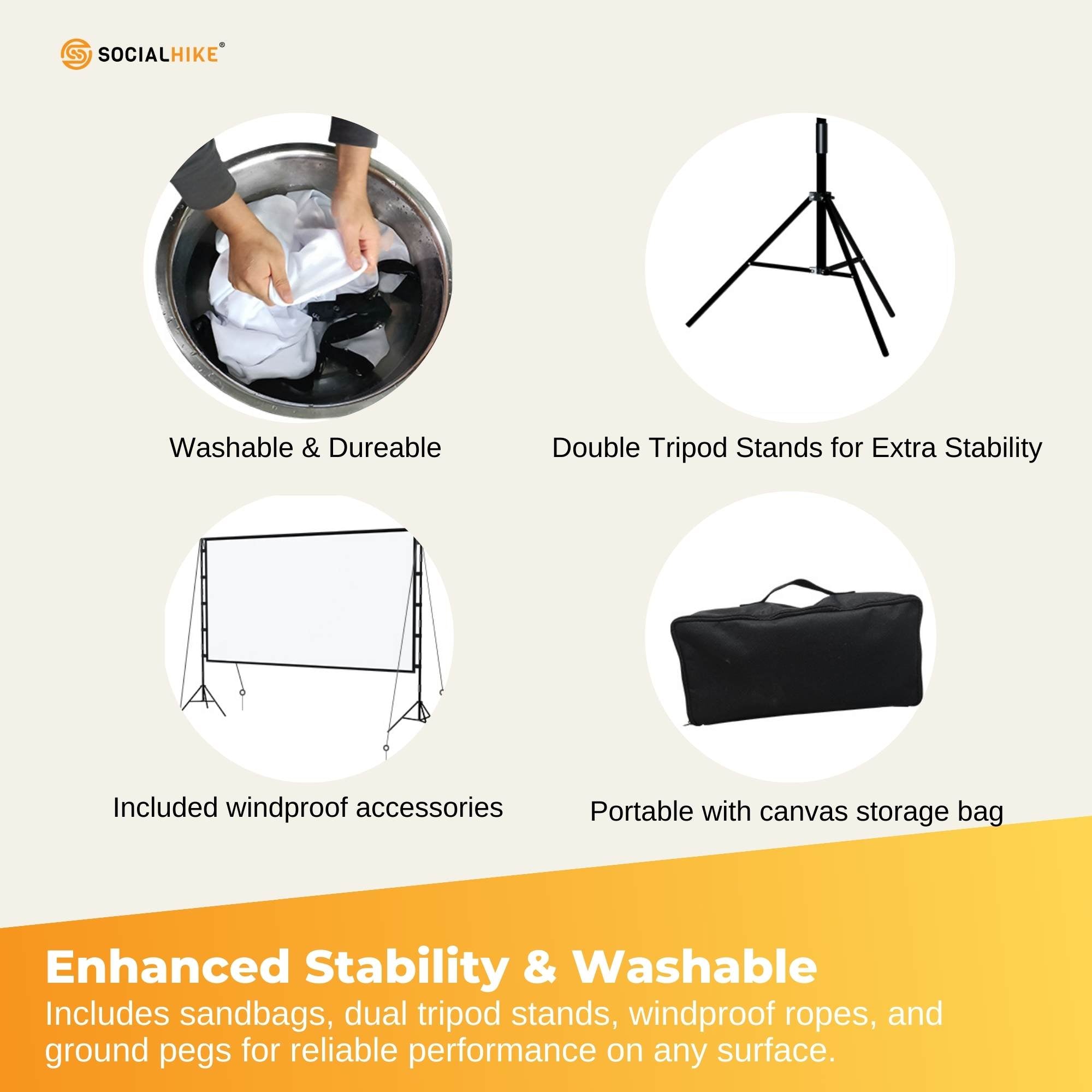 120" Portable Movie Projector Screen - Outdoor Indoor 16:9 4K Tripod Stand Case V238-SUPDZ-41041554473040