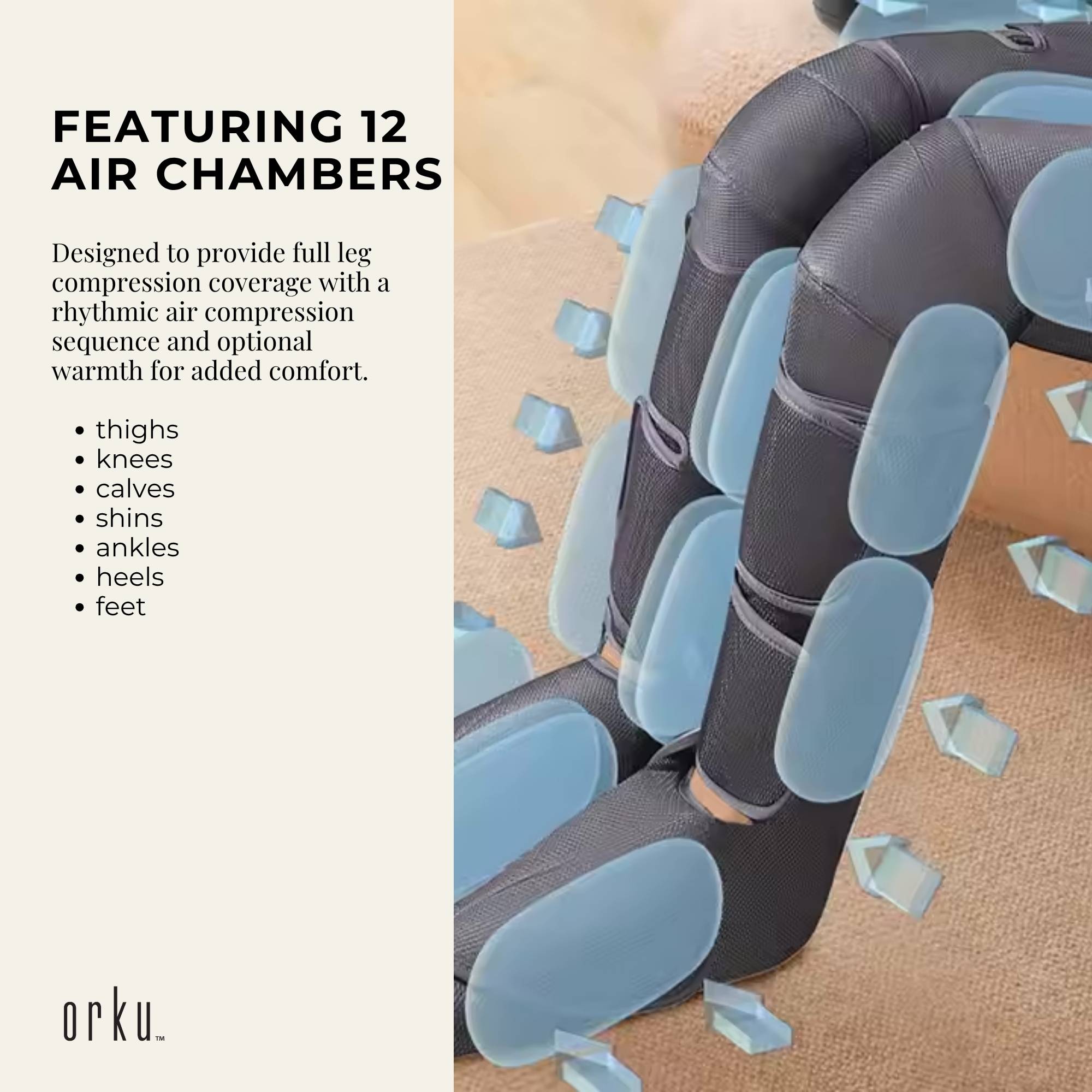 Orku Air Compression Leg Knee Foot Massager with Heat - Relaxation and Recovery V238-SUPDZ-41059817259088