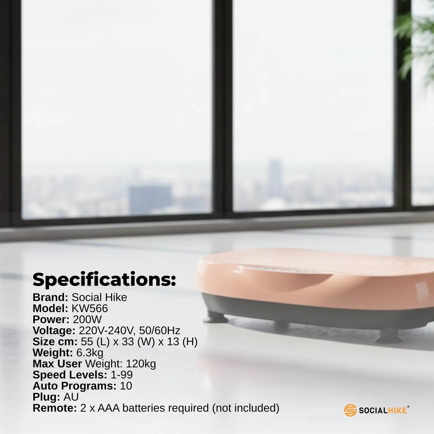 Social Hike 55cm Vibration Plate Machine Full Body Exercise Platform 200W Pink V238-SUPDZ-41071901573200