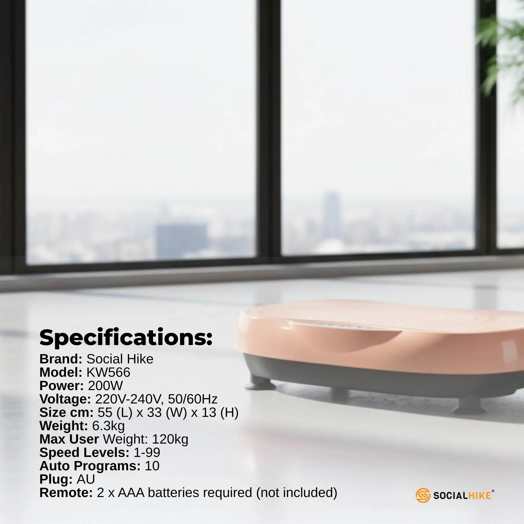 Social Hike 55cm Vibration Plate Machine Full Body Exercise Platform 200W Pink V238-SUPDZ-41071901573200