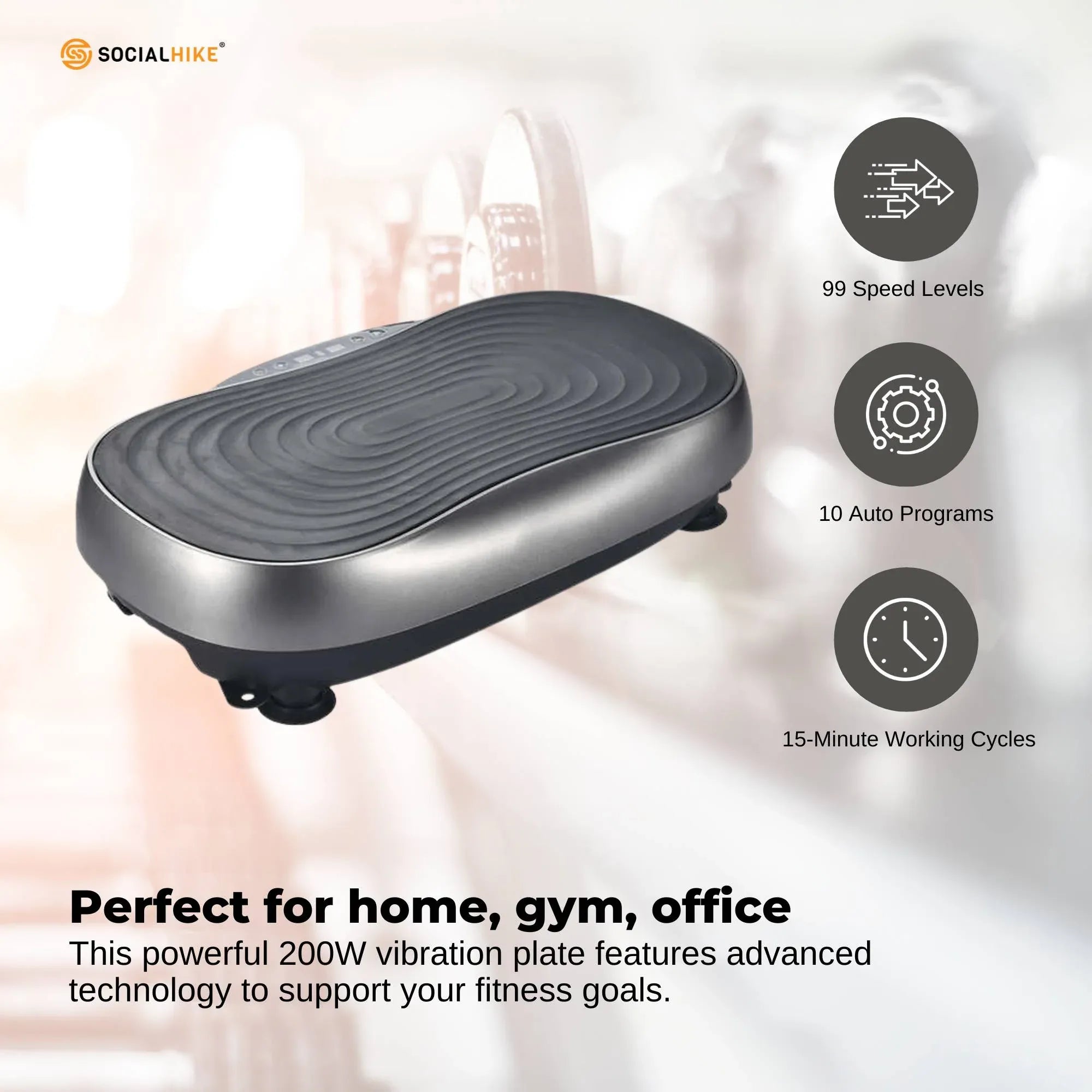 Social Hike 55cm Vibration Plate Machine Full Body Exercise Platform 200W Grey V238-SUPDZ-41072026419280