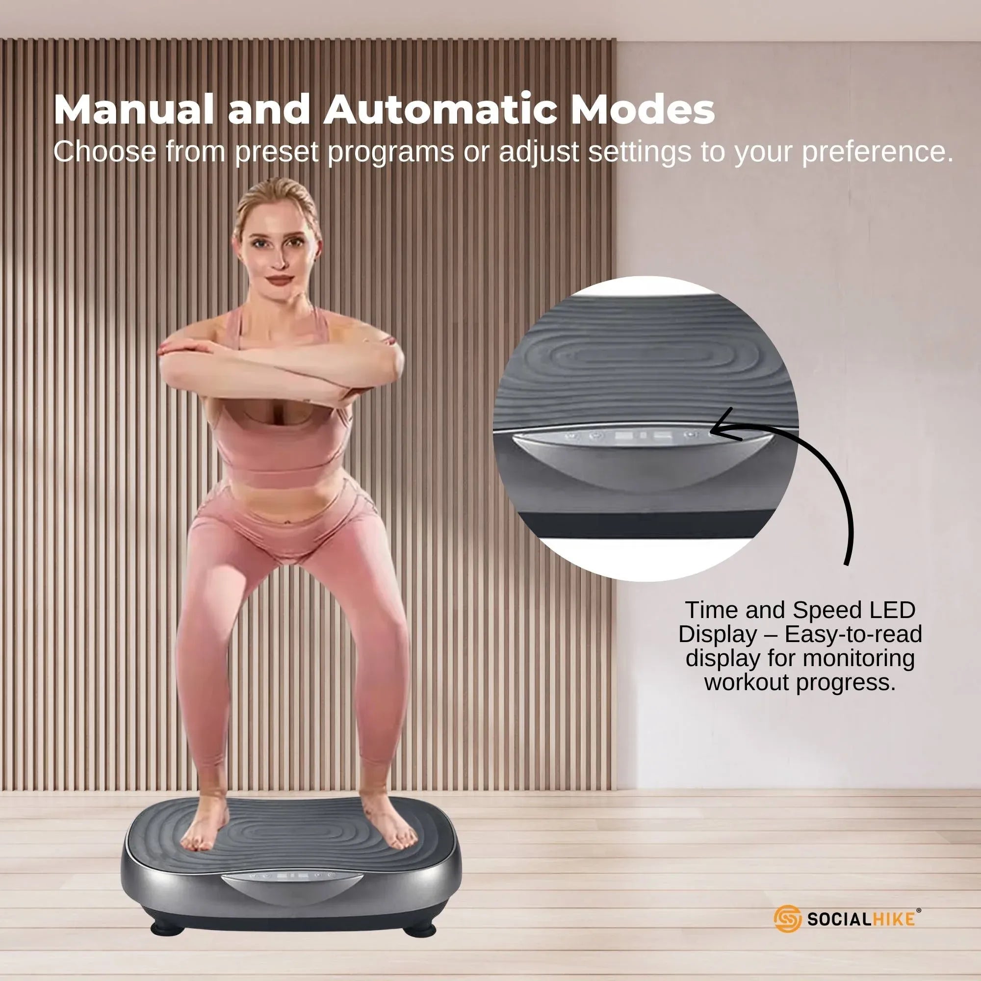Social Hike 55cm Vibration Plate Machine Full Body Exercise Platform 200W Grey V238-SUPDZ-41072026419280