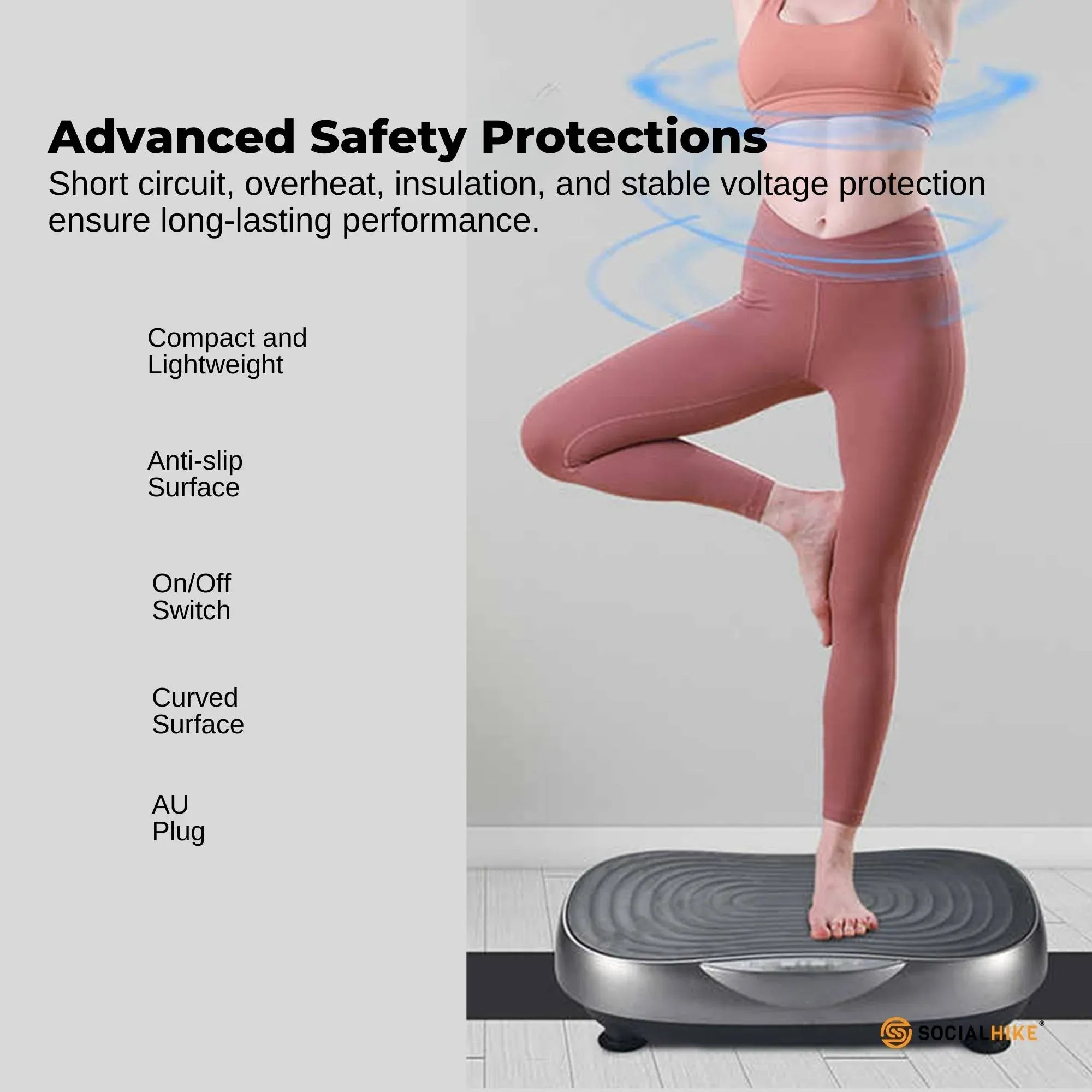 Social Hike 55cm Vibration Plate Machine Full Body Exercise Platform 200W Grey V238-SUPDZ-41072026419280