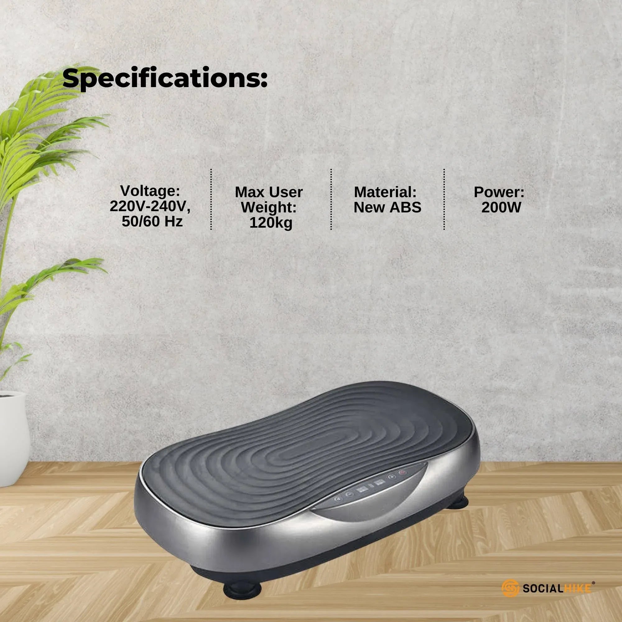 Social Hike 55cm Vibration Plate Machine Full Body Exercise Platform 200W Grey V238-SUPDZ-41072026419280
