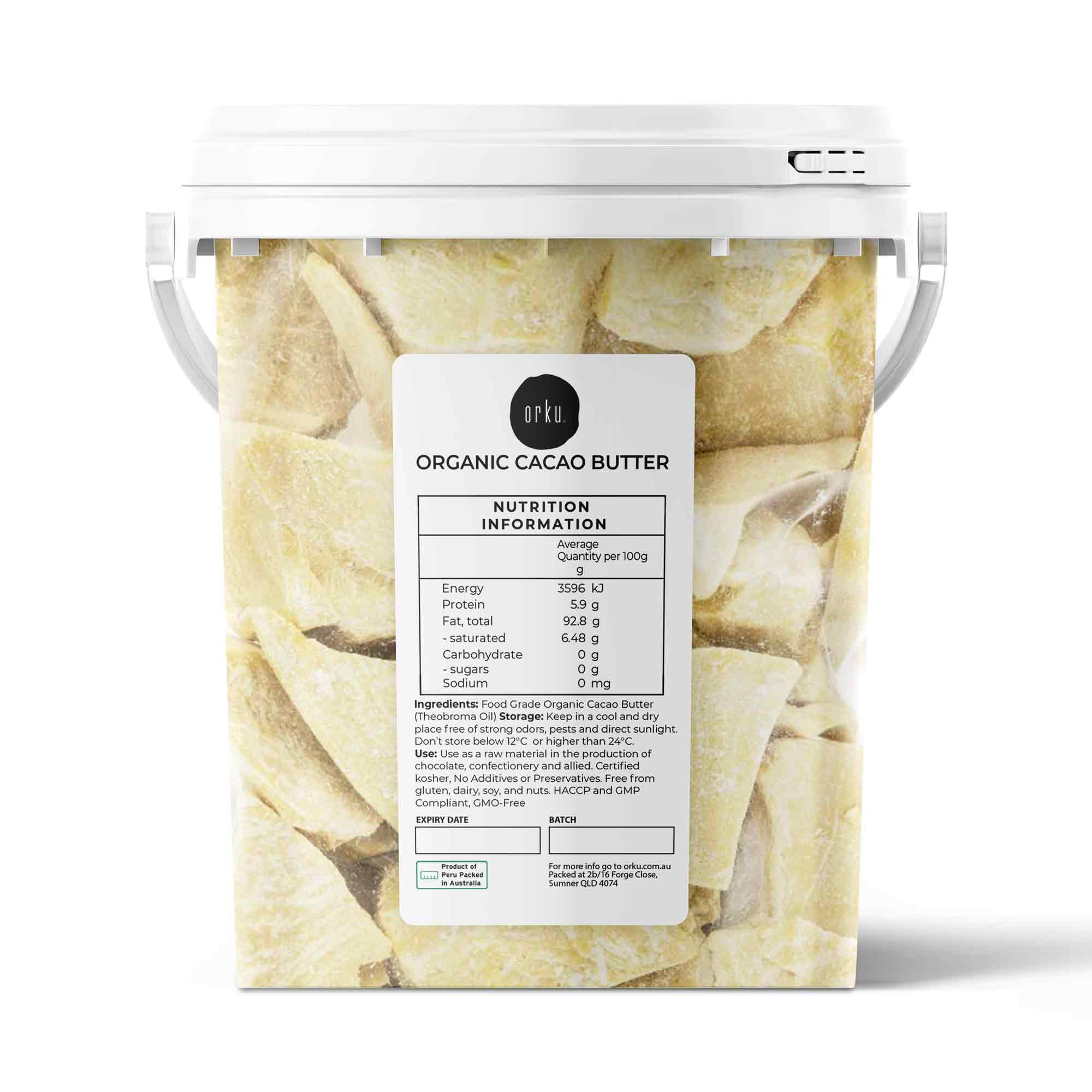 600g Organic Cacao Butter Bucket - Cold Pressed Raw Natural Food Grade Blocks V238-SUPDZ-41073022206032