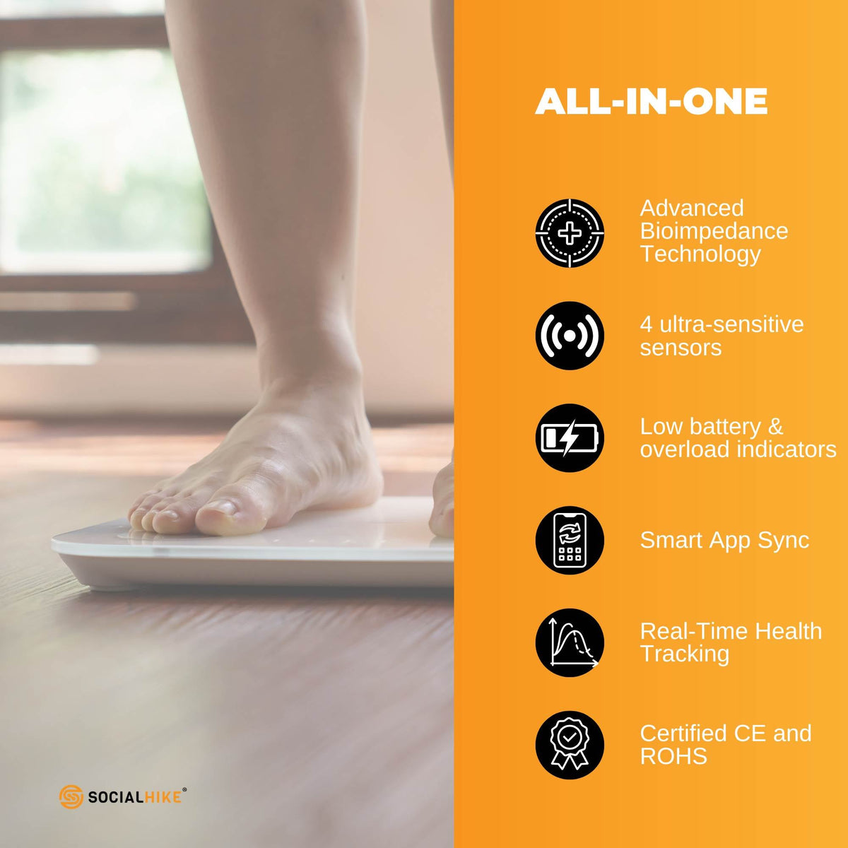 Bluetooth Smart Body Fat Scale Black - Digital BMI Weight USB Recharge with App V238-SUPDZ-41073043996752