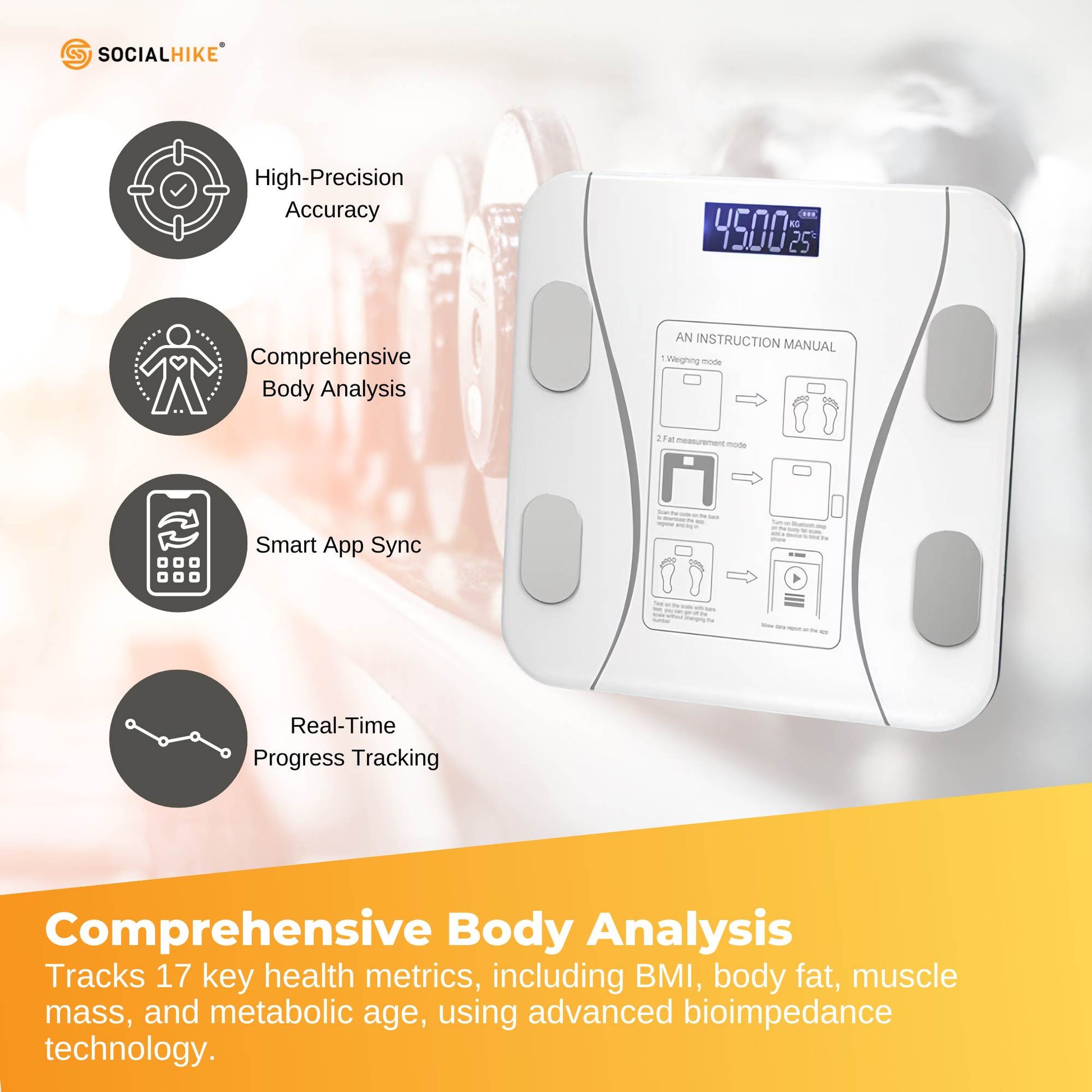 Bluetooth Smart Body Fat Scale White - Digital BMI Weight USB Recharge with App V238-SUPDZ-41075111297104