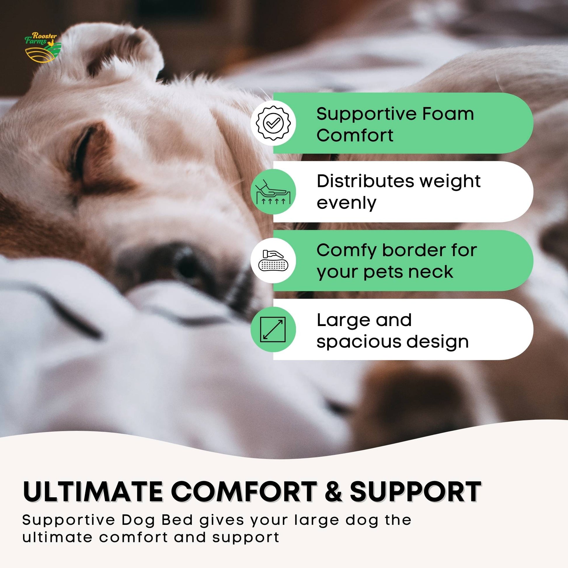 Rooster Farms Supportive Dog Bed XL Grey - Egg Crate Foam Waterproof Mattress V238-SUPDZ-41077394473040
