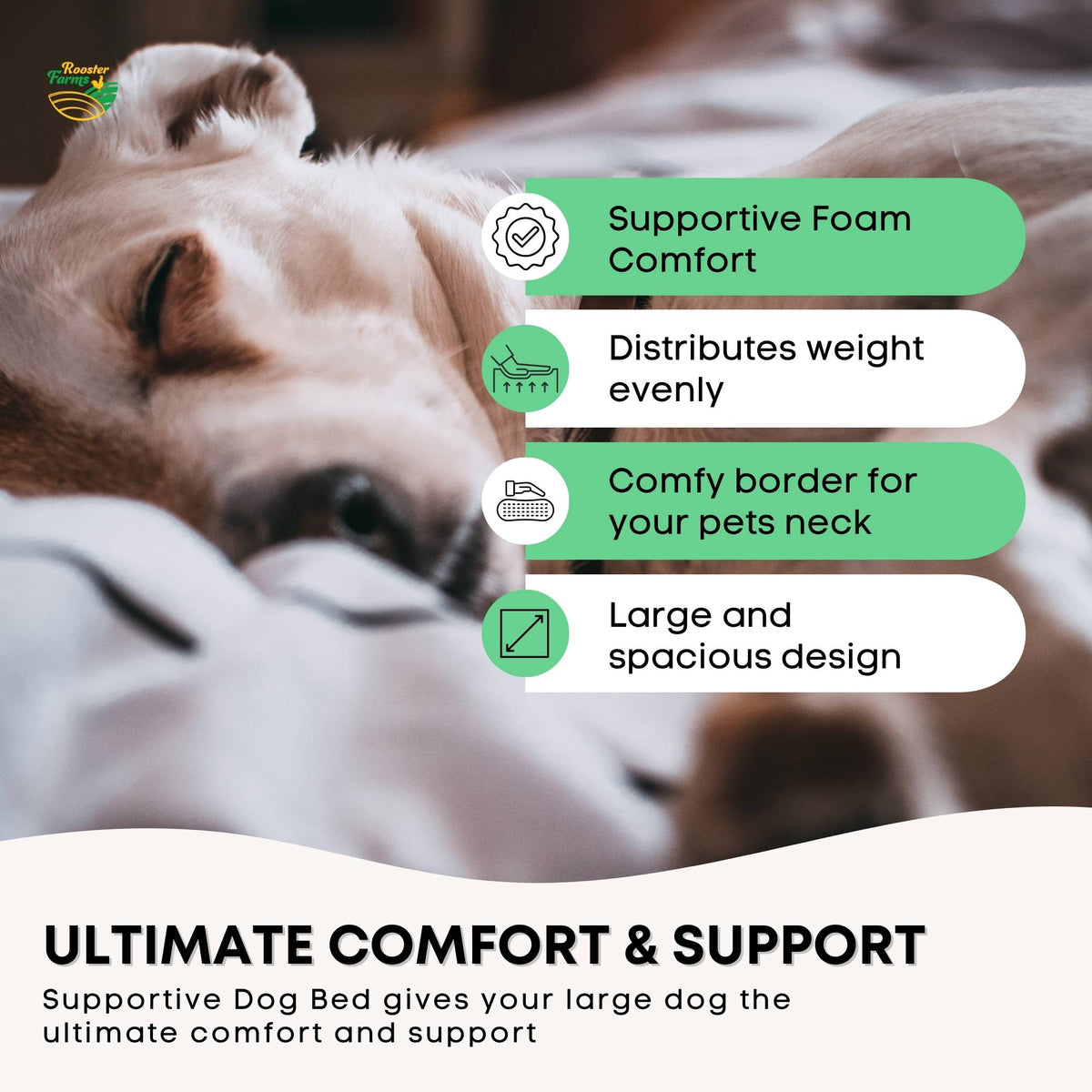 Rooster Farms Supportive Dog Bed XL Grey - Egg Crate Foam Waterproof Mattress V238-SUPDZ-41077394473040
