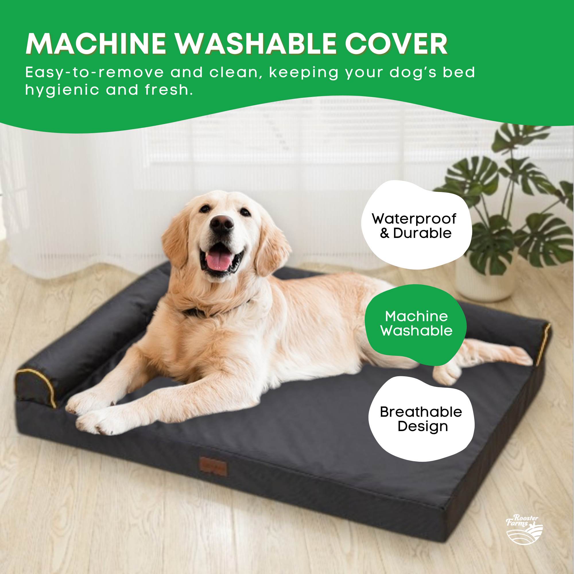 Rooster Farms Supportive Dog Bed XL Grey - Egg Crate Foam Waterproof Mattress V238-SUPDZ-41077394473040