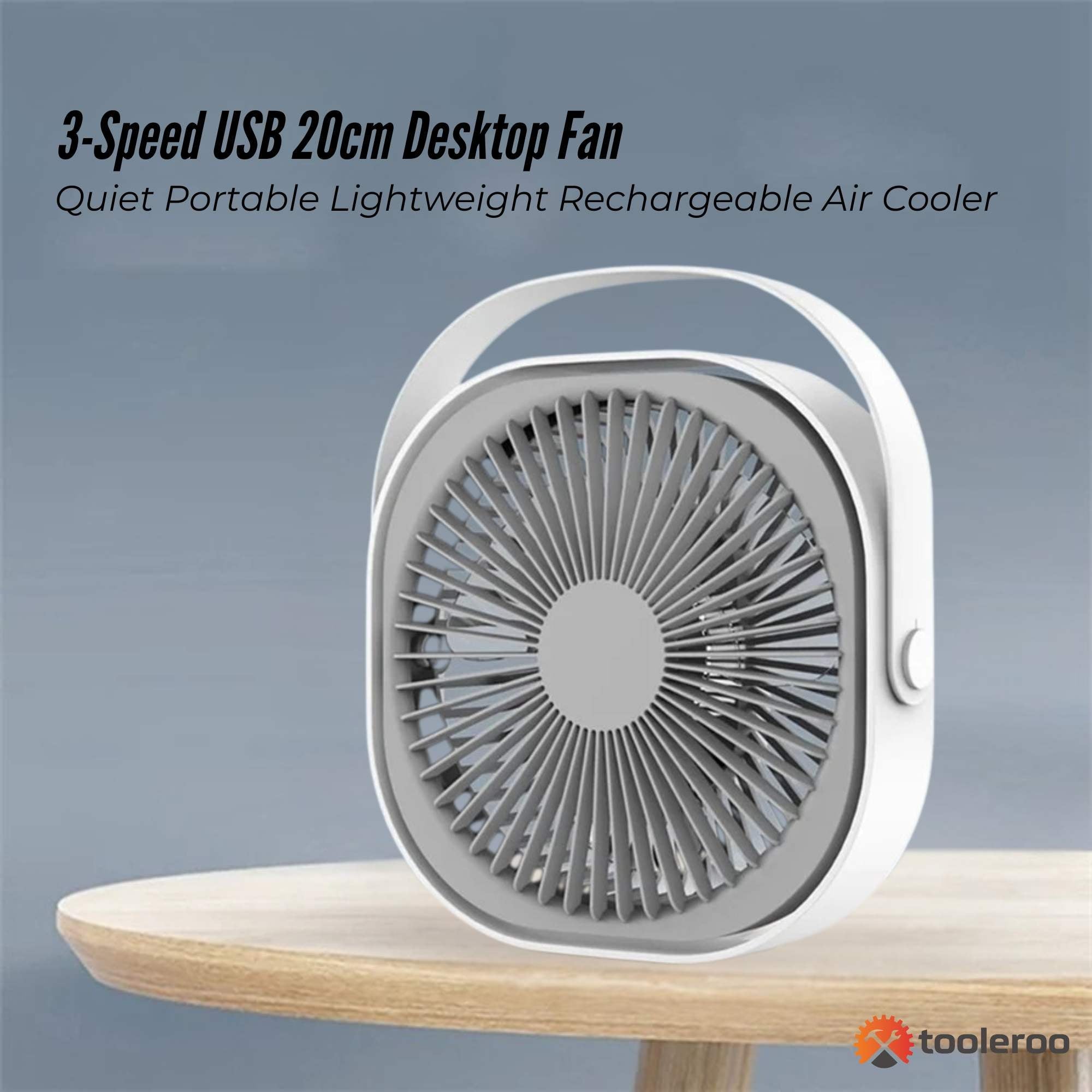 3-Speed USB 20cm Desktop Fan - Quiet Portable Lightweight Rechargeable Cooler V238-SUPDZ-41080411684944
