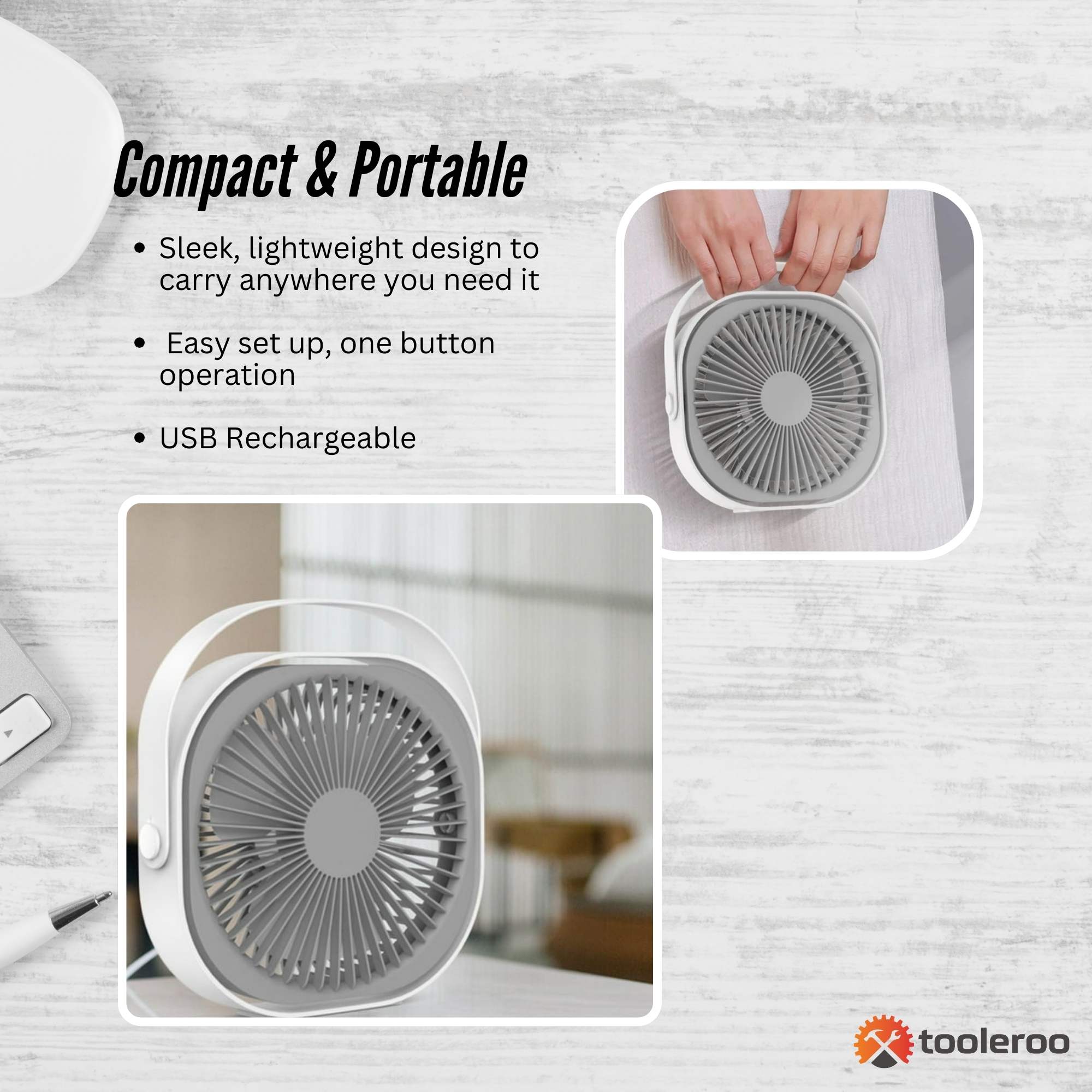 3-Speed USB 20cm Desktop Fan - Quiet Portable Lightweight Rechargeable Cooler V238-SUPDZ-41080411684944