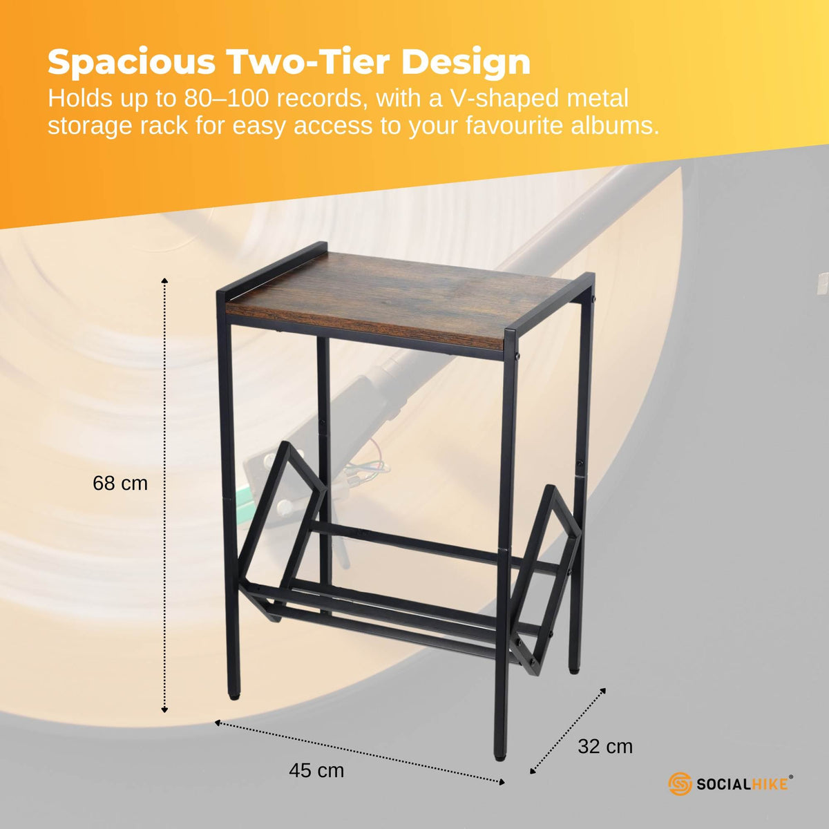 Social Hike Turntable Player Stand & Vinyl LP Record Album Storage - Black Metal V238-SUPDZ-41084844769360