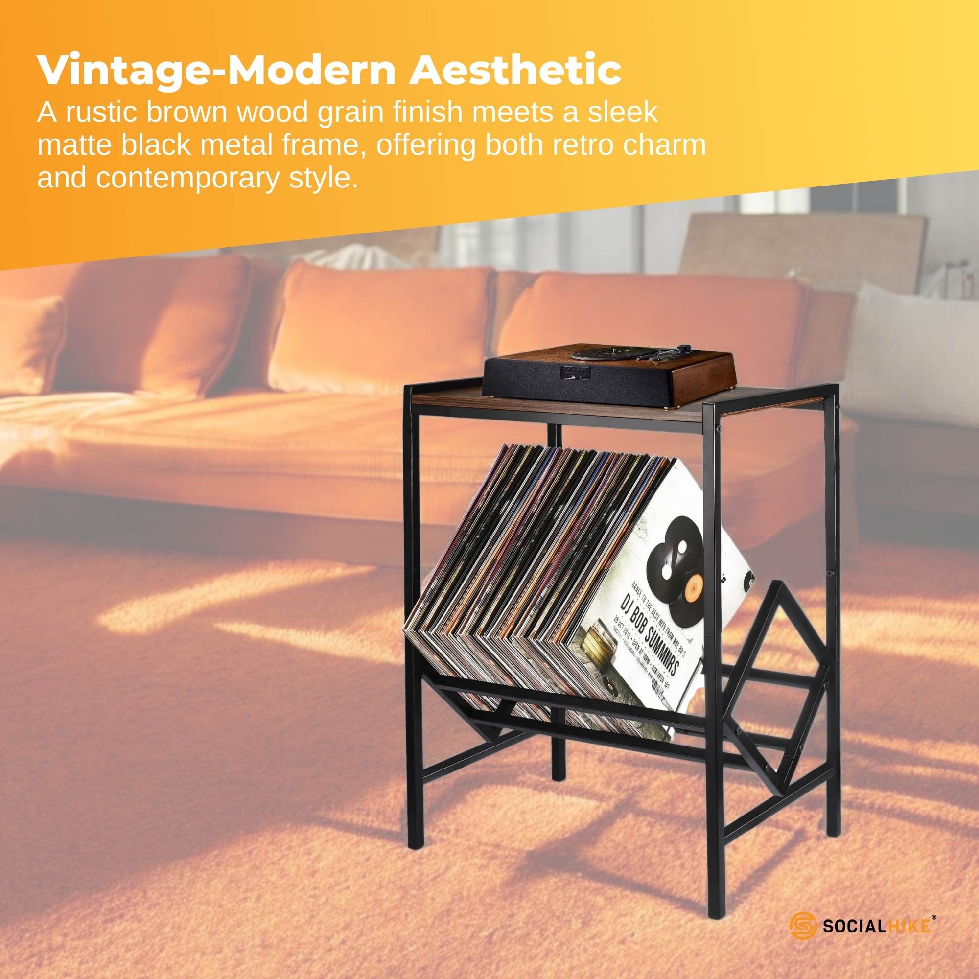 Social Hike Turntable Player Stand & Vinyl LP Record Album Storage - Black Metal V238-SUPDZ-41084844769360