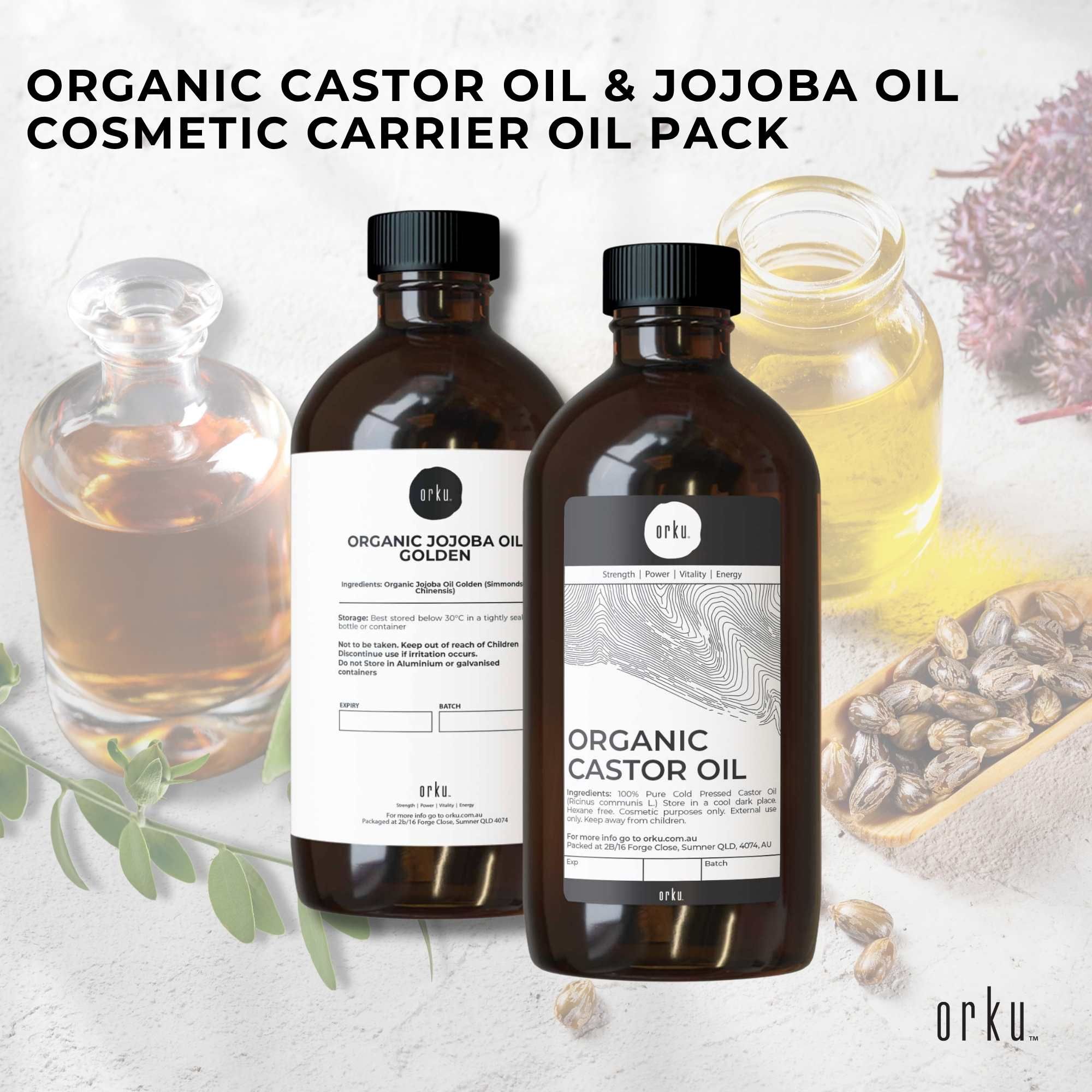 Orku 500ml Organic Castor Oil and 500ml Organic Jojoba Oil Pack V238-SUPDZ-41086375690320