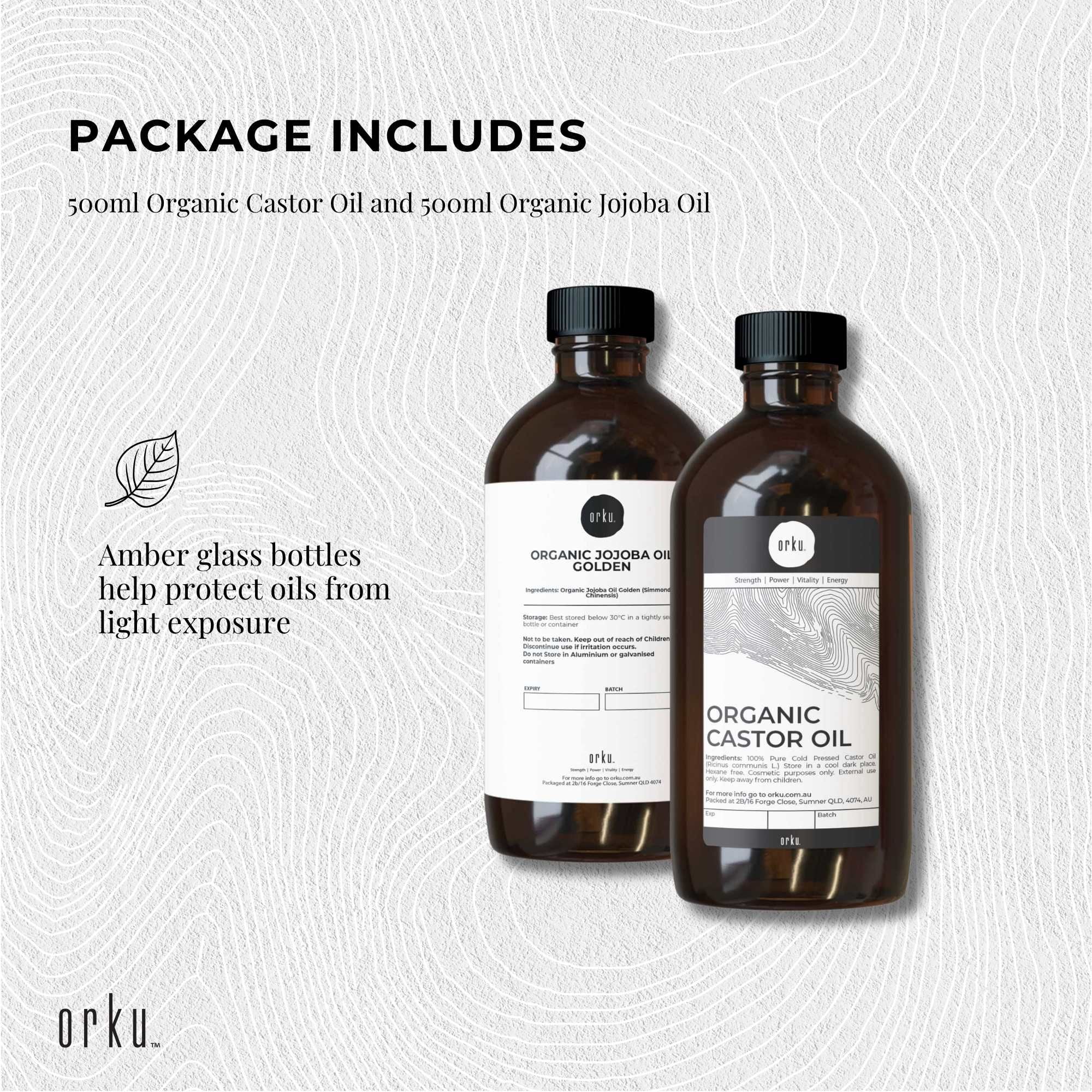 Orku 500ml Organic Castor Oil and 500ml Organic Jojoba Oil Pack V238-SUPDZ-41086375690320