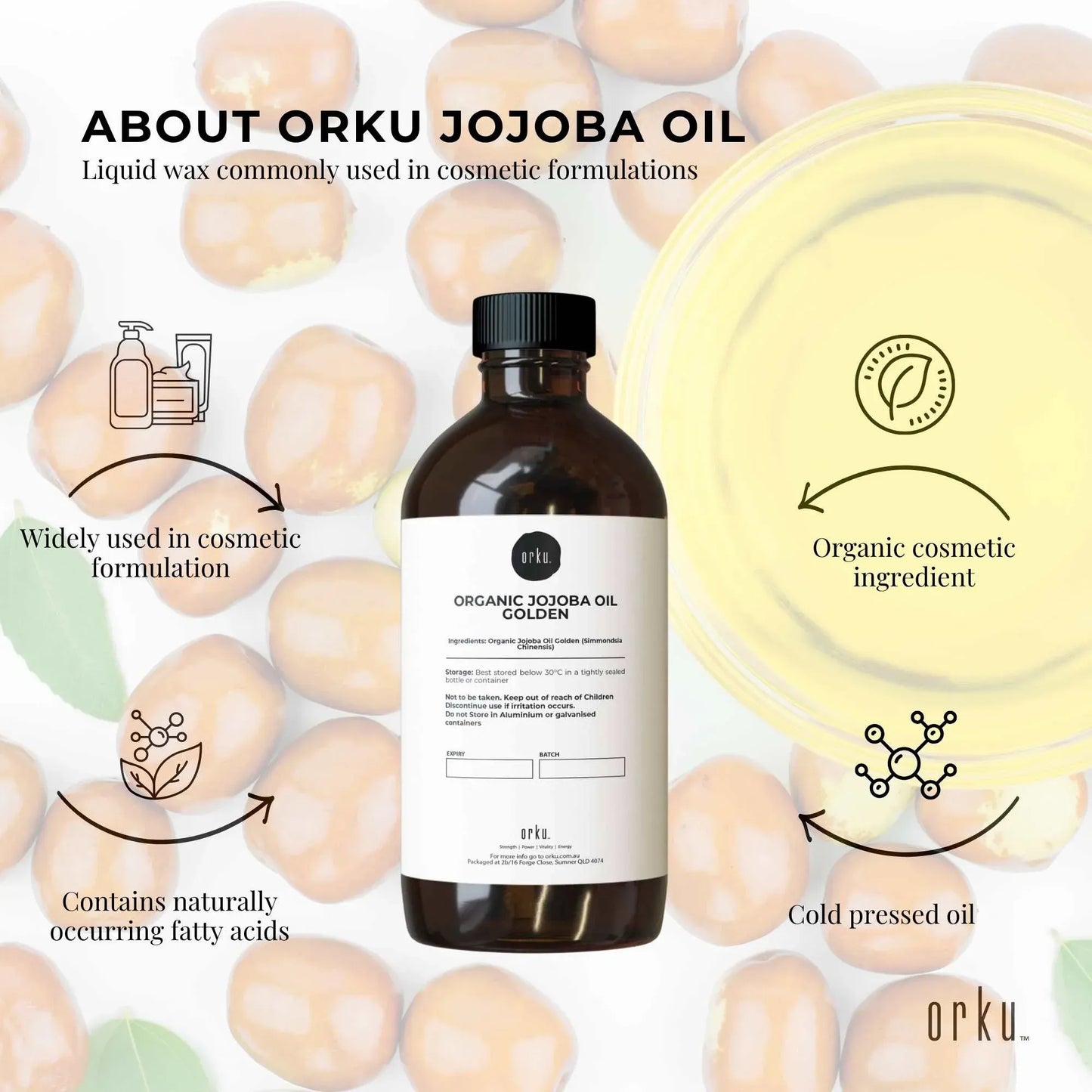 Orku 500ml Organic Castor Oil and 500ml Organic Jojoba Oil Pack V238-SUPDZ-41086375690320