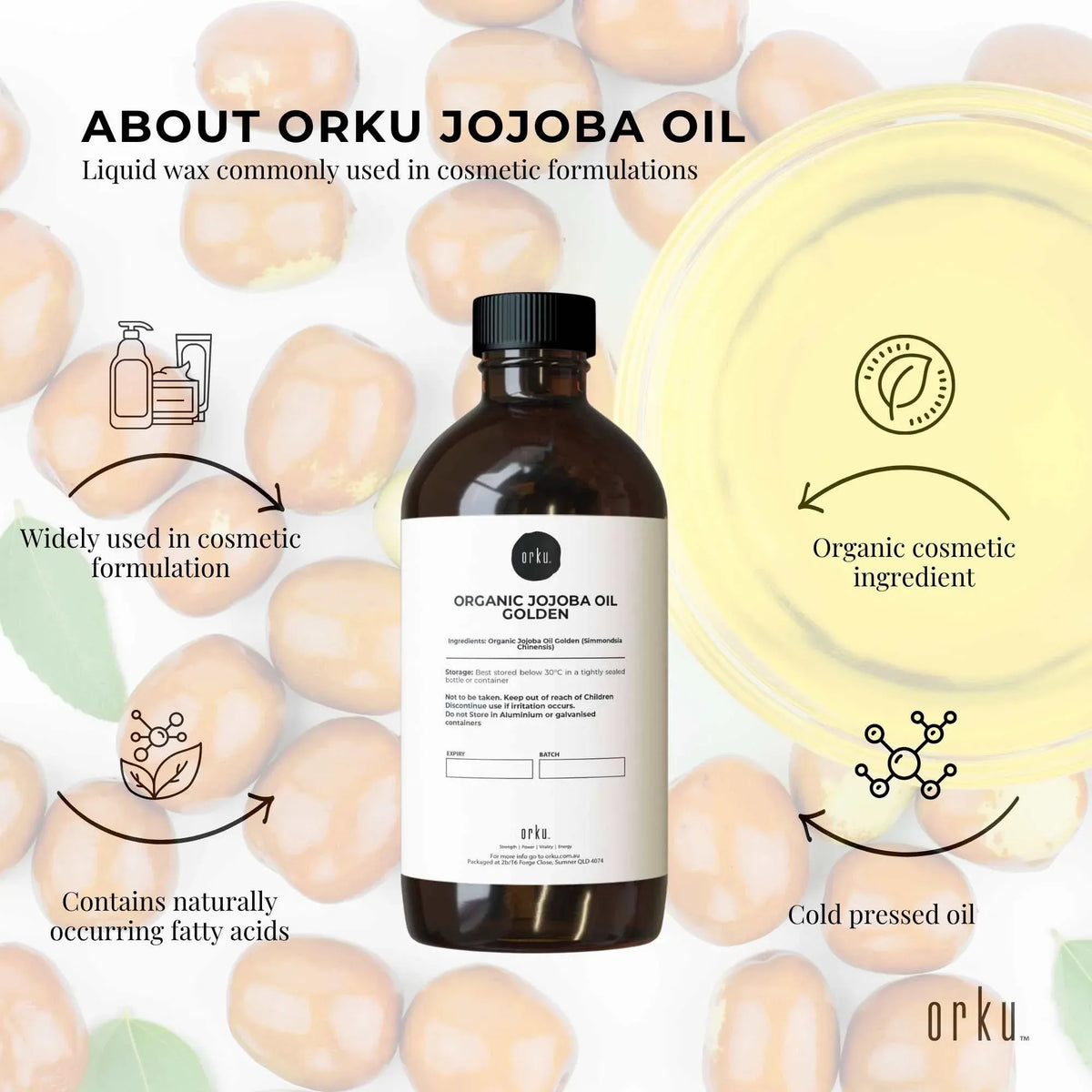 Orku 500ml Organic Castor Oil and 500ml Organic Jojoba Oil Pack V238-SUPDZ-41086375690320