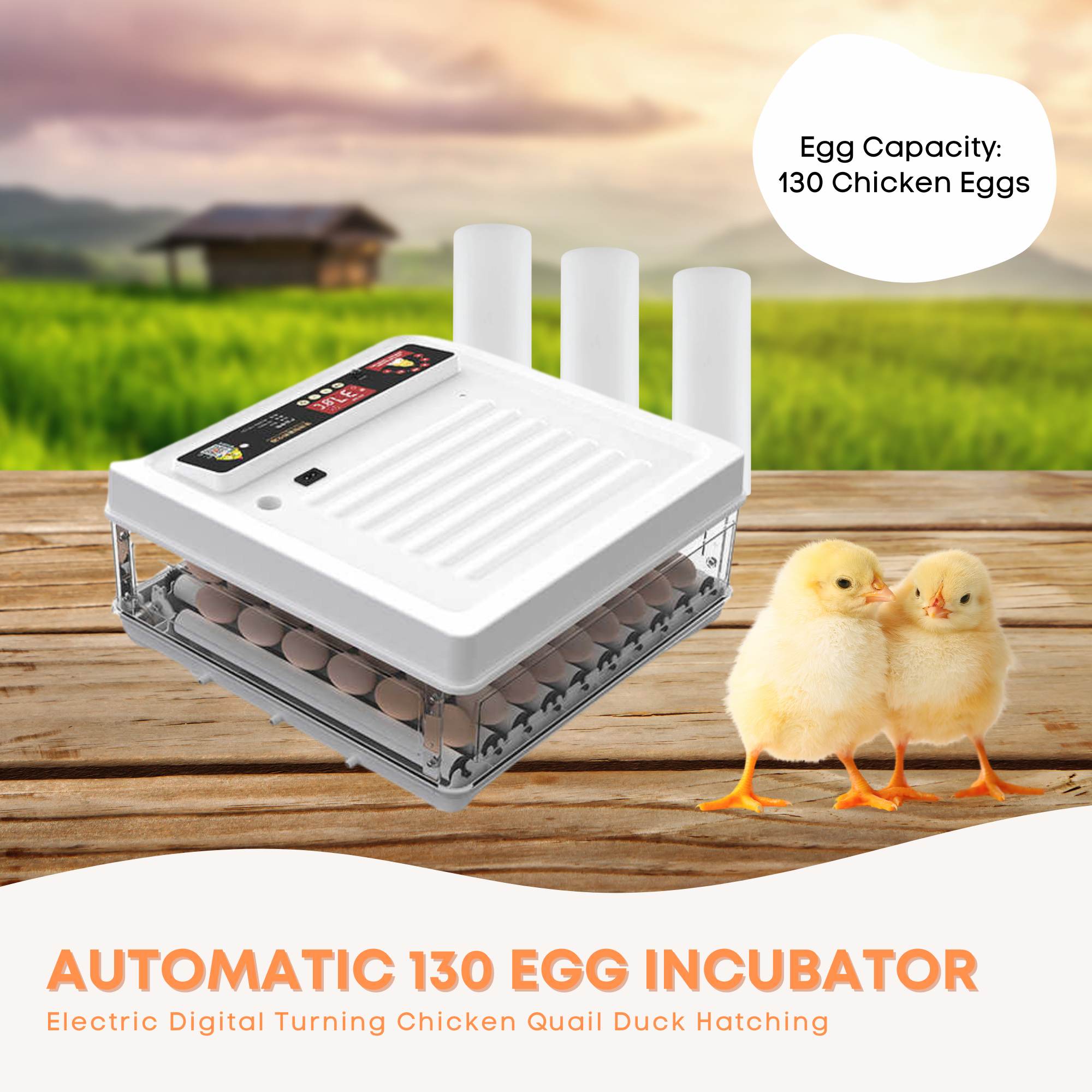 Automatic 130 Egg Incubator - Electric Digital Turning Chicken Quail Duck Hatching V238-SUPDZ-41087060246608