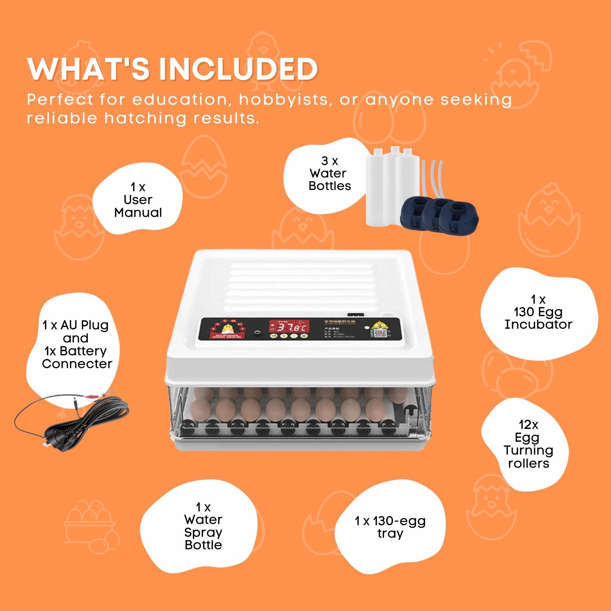 Automatic 130 Egg Incubator - Electric Digital Turning Chicken Quail Duck Hatching V238-SUPDZ-41087060246608