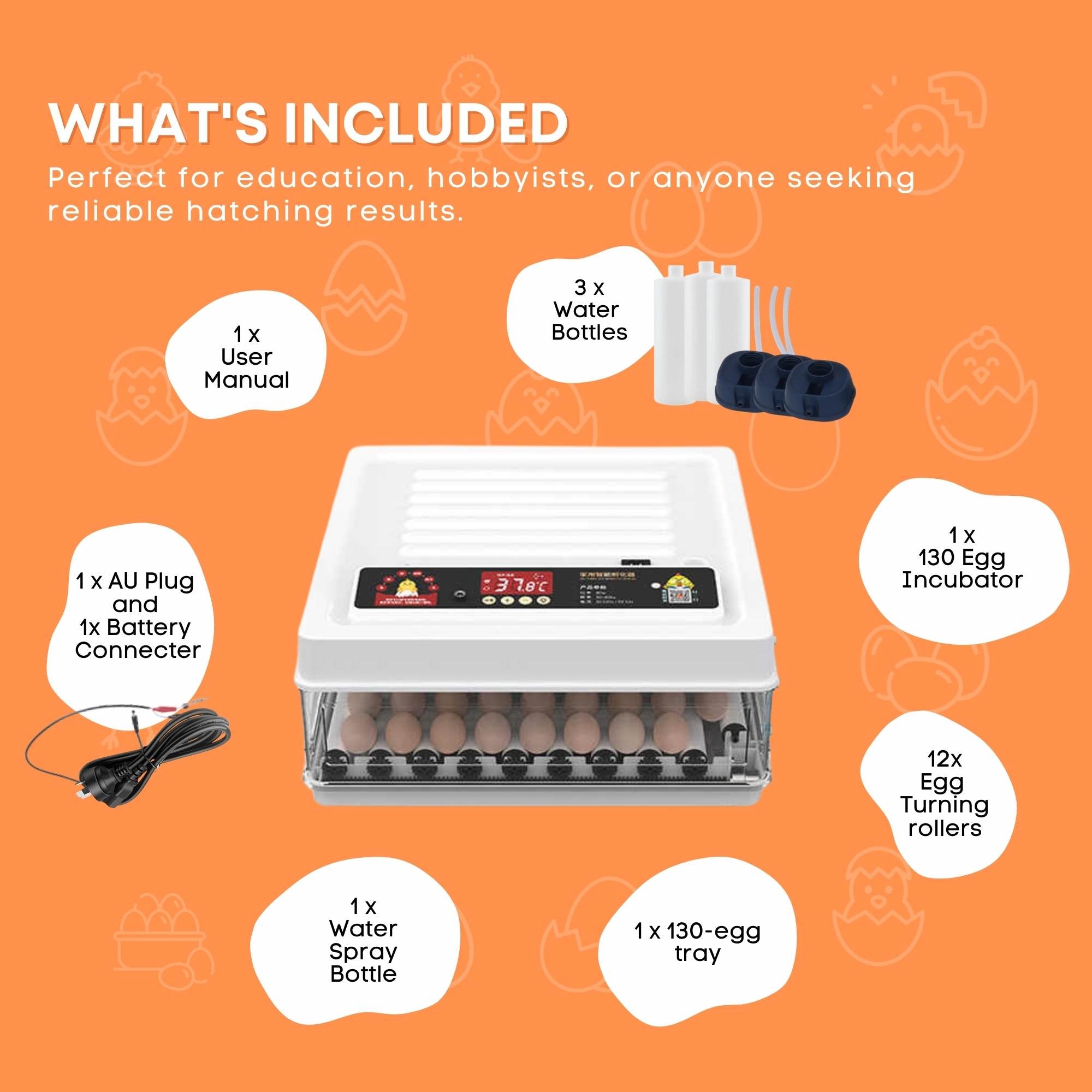 Automatic 130 Egg Incubator - Electric Digital Turning Chicken Quail Duck Hatching V238-SUPDZ-41087060246608