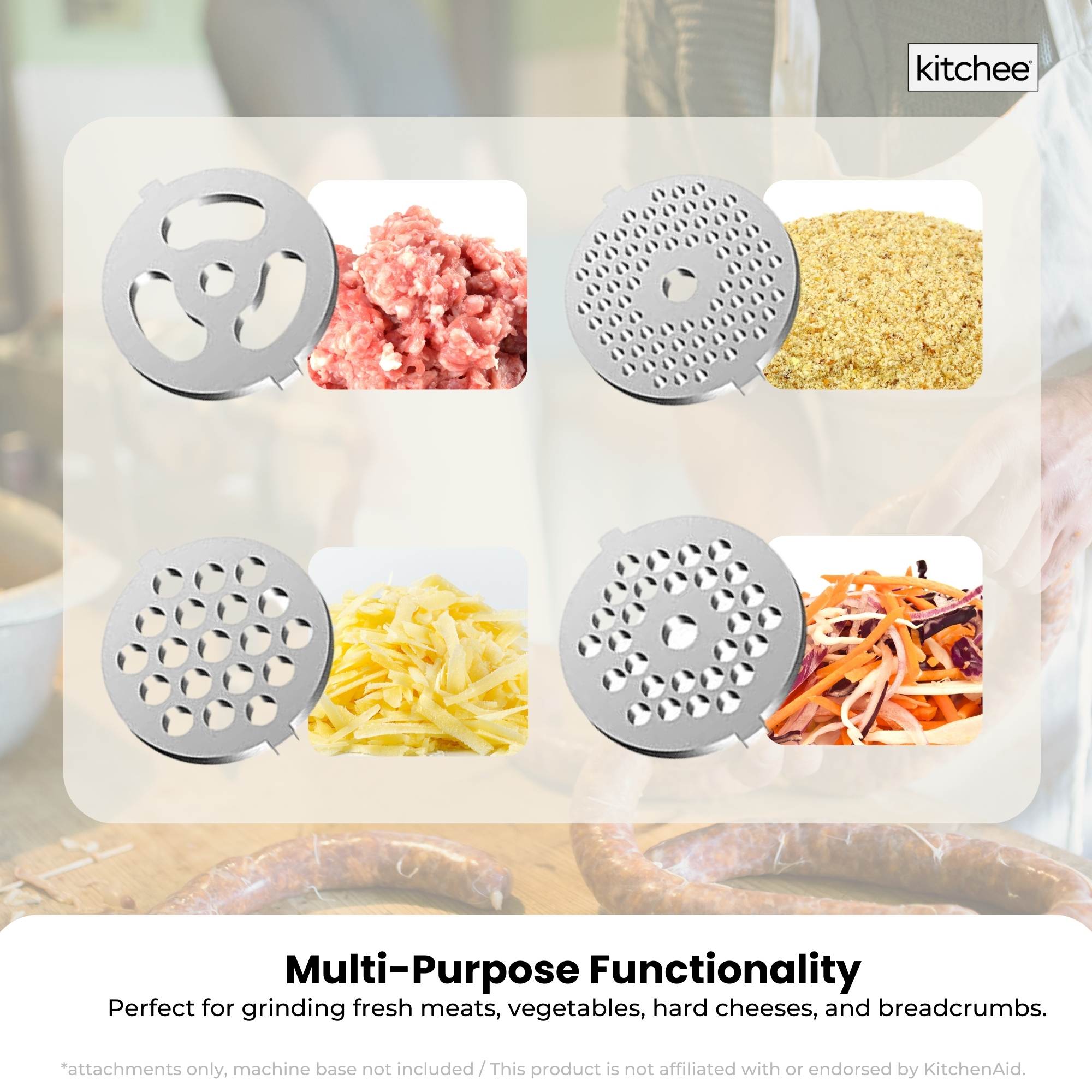 Kitchee Meat Food Grinder Sausage Attachment - Compatible with KitchenAid Mixers V238-SUPDZ-41088019529808